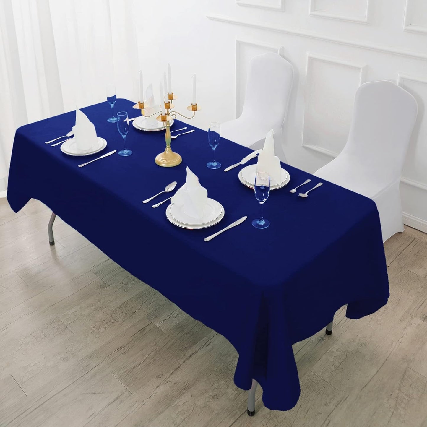 Fokitut 2 Pack Waterproof Rectangle Tablecloth, 60x84 Inch, Stain Resistant and Wrinkle Polyester Table Cloth, Fabric Table Cover for Kitchen Dining, Wedding, Party, Holiday Dinner-Royal Blue