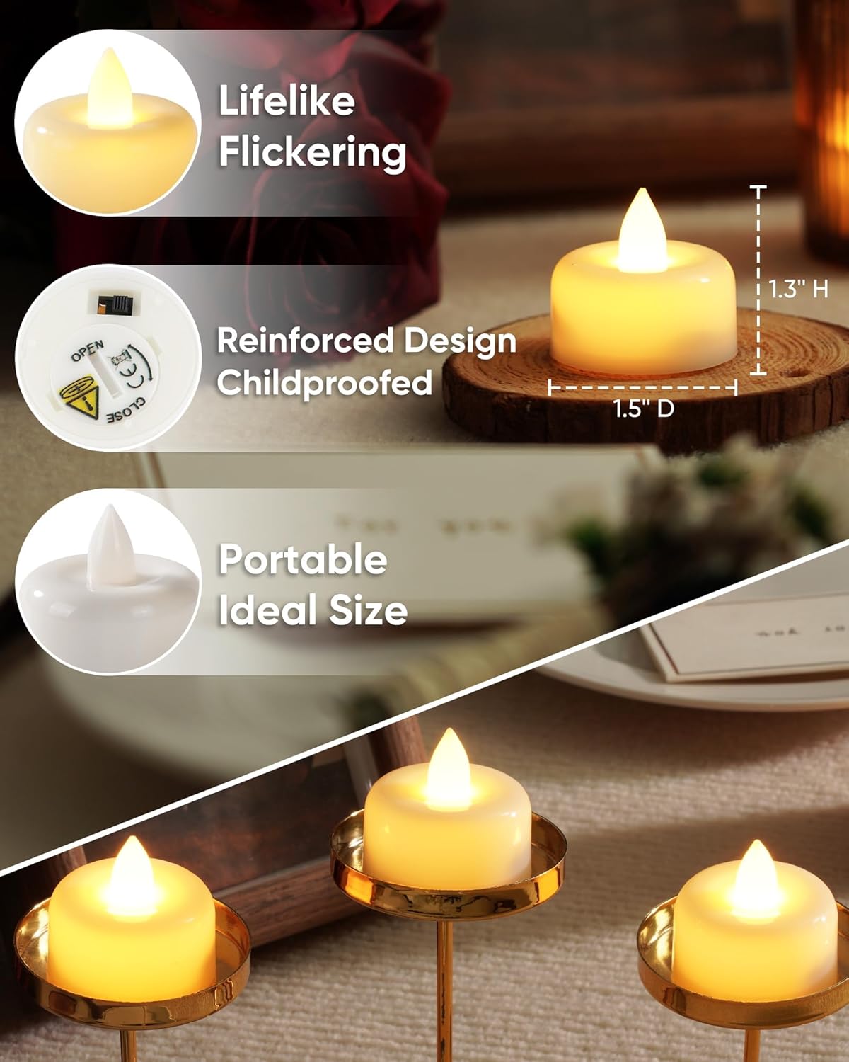 Amagic 24 Pack Timer Tea Lights Candles Battery Operated Candles with 6H Timer, Auto On Daily, Flickering LED TeaLights for Wedding, Table Centerpiece, Home Decor, Christmas, Halloween, White Base
