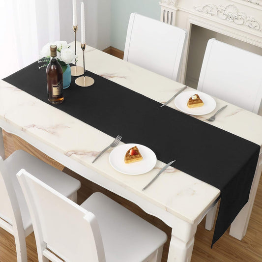 DUALIFE Jet Black Table Runner 14x72 inch Solid Color Thick Polyester Decorative Cloth Handcrafted for Wedding Party Birthday Graduations Banquet,Restaurant & Outdoors 1 Piece