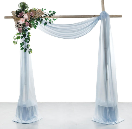 VDS Pack of 2 Panel (30 Inch X 50 Feet) Wedding Arch Draping Fabric Sheer Chiffon Fabric Drapery for Wedding Ceremony Reception Swag Backdrop Canopy Chuppah ARBO Altars Decoration (Baby Blue)