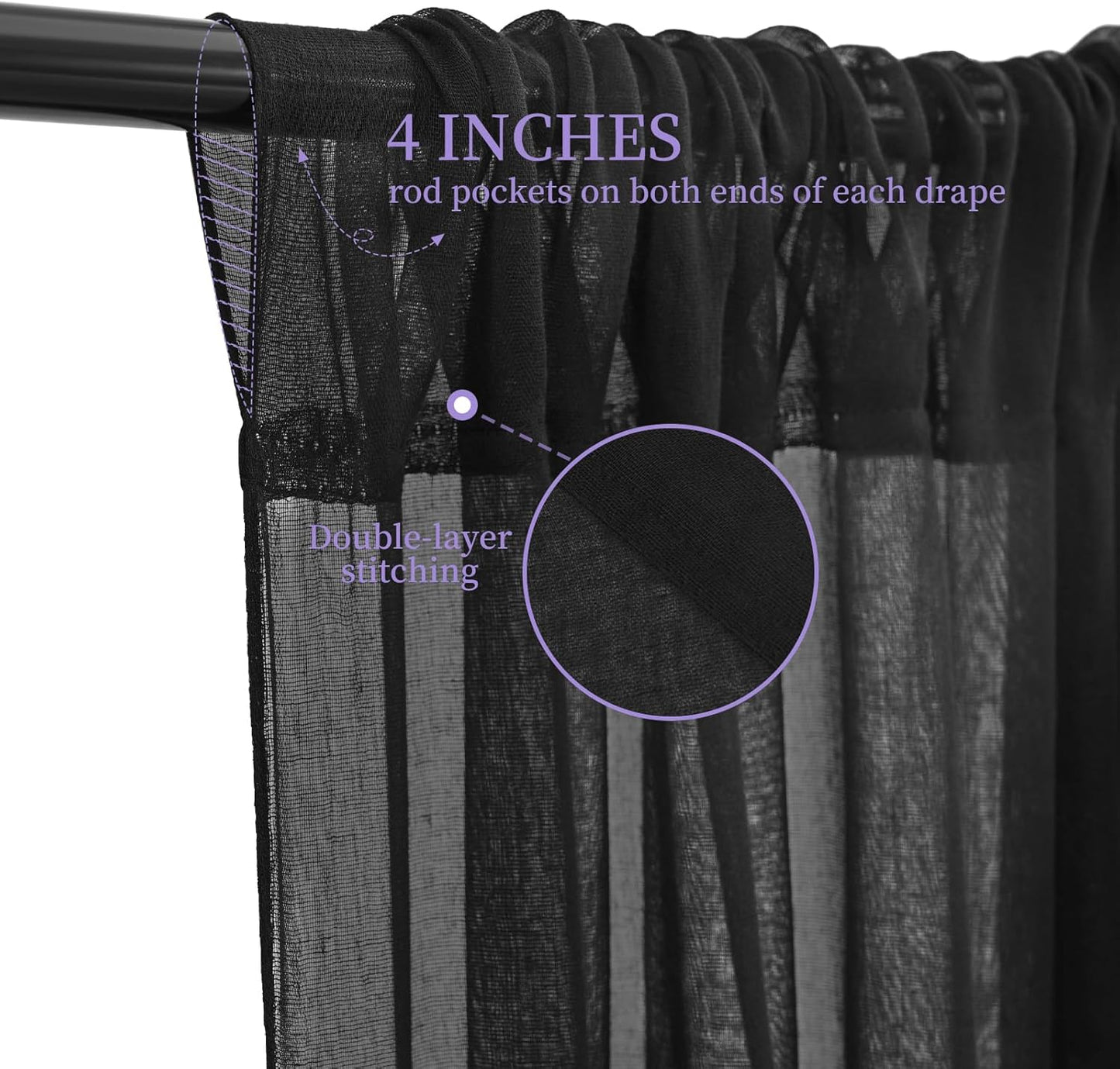 6 Panels Black Ceiling Drapes for Wedding, 5ftx40ft Ceiling Drapes Cheesecloth Sheer Fabric Curtain Wedding Arch Draping Fabric Romantic Ceilings Decorations for Weddings Party Ceremony Stage