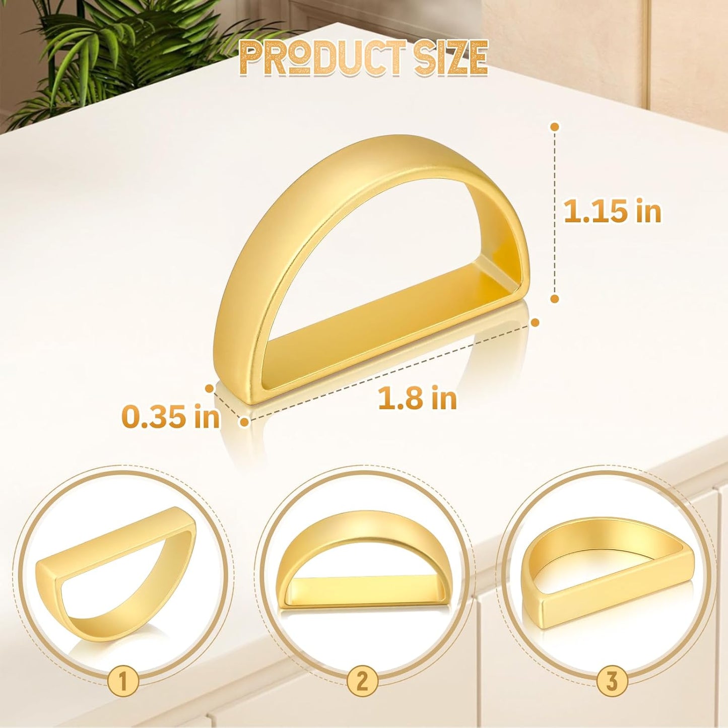 KPOSIYA Napkin Rings Set of 8, Metal Gold Napkin Rings Bulk for Table Settings, D-Shape Napkin Holders Rings for Dinner Table Decor, Easter, Fall,Thanksgiving, Christmas, Party,（Matte Gold，8 pcs）