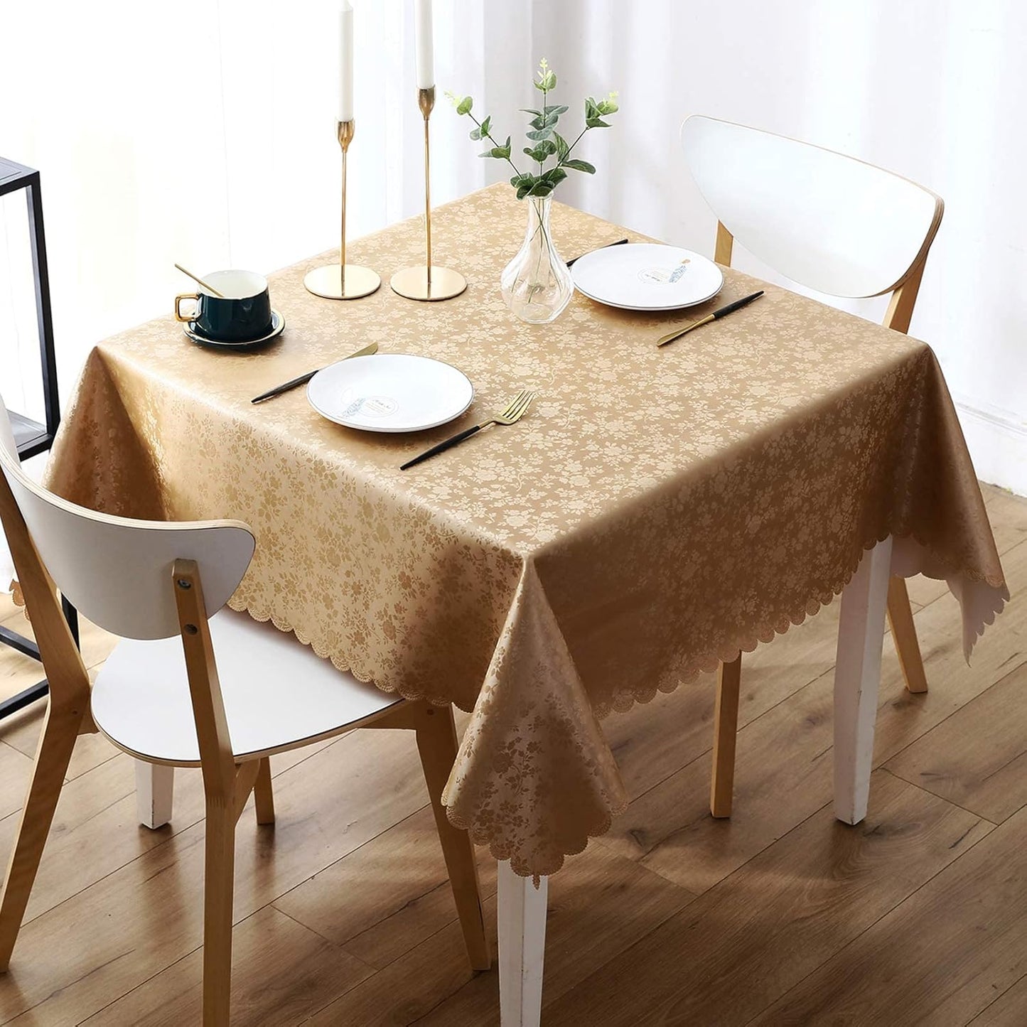 Smiry Square Table Cloth, Waterproof Heavy Duty Vinyl Tablecloths, Wipeable Washable Table Cover for Kitchen and Dining Room (Brown, 54" X 54")
