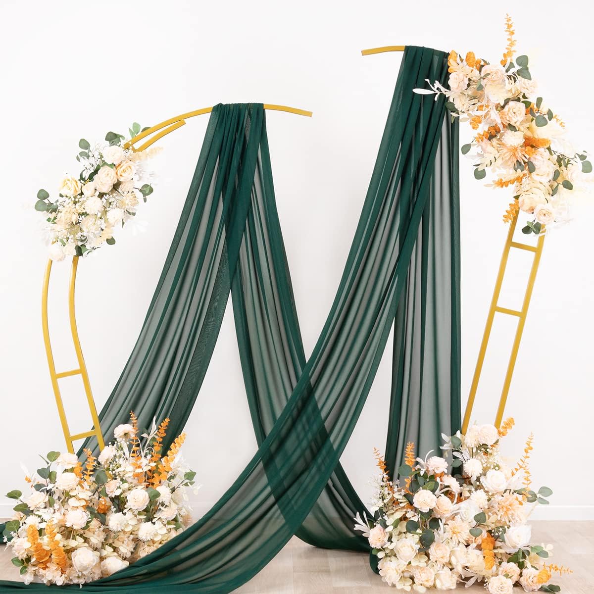 Socomi Wedding Arch Draping Fabric 3 Panels 29" x 19Ft Emerald Green Sheer Chiffon Curtain Drapes 6 Yards for Wedding Ceremony Birthday Party Decoration