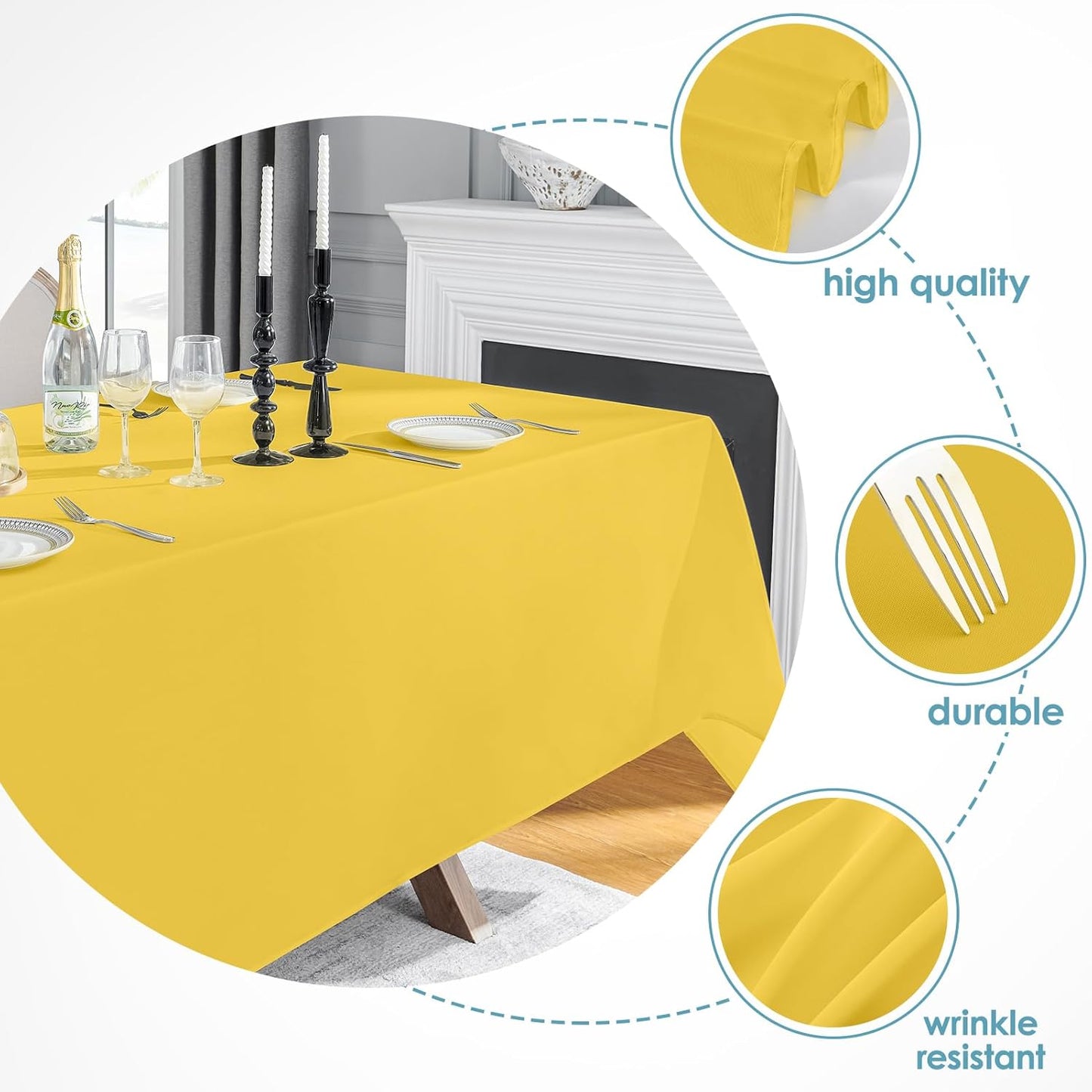 VidaFete Tablecloth 10 Pack 90 * 132inch Rectangle Table Cloth Polyester, Stain Wrinkle Resistant Polyester Dining Table Cover for Kitchen Dinning Party Wedding Rectangular Buffet Decoration(Yellow)