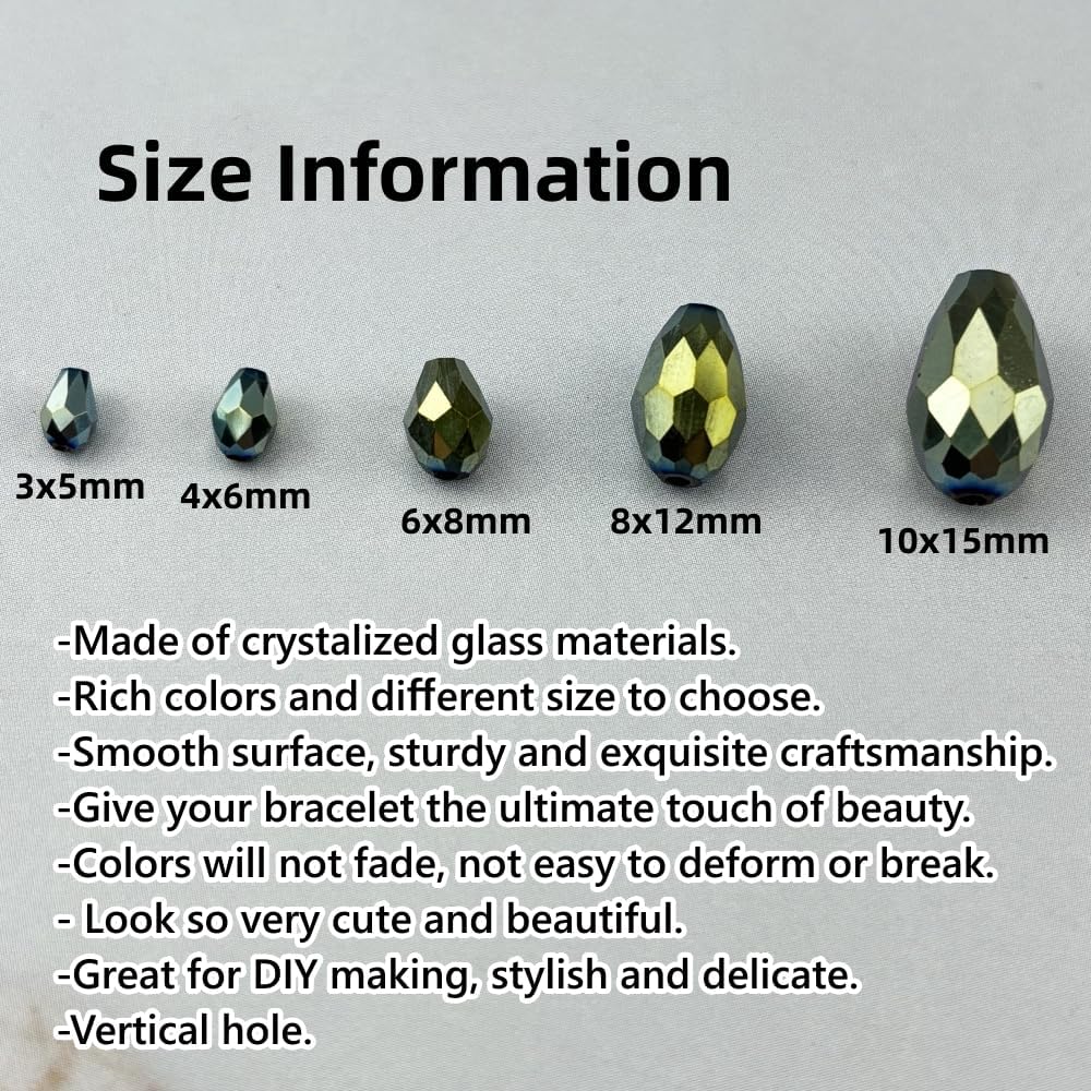 150pcs 4x6mm Teardrop Crystal Glass Beads for Jewelry Making, Faceted Vertical Hole Teardrop Glass Spacer Beads for Wind Chimes Bracelet Earring Necklace DIY Craft(Green Light)