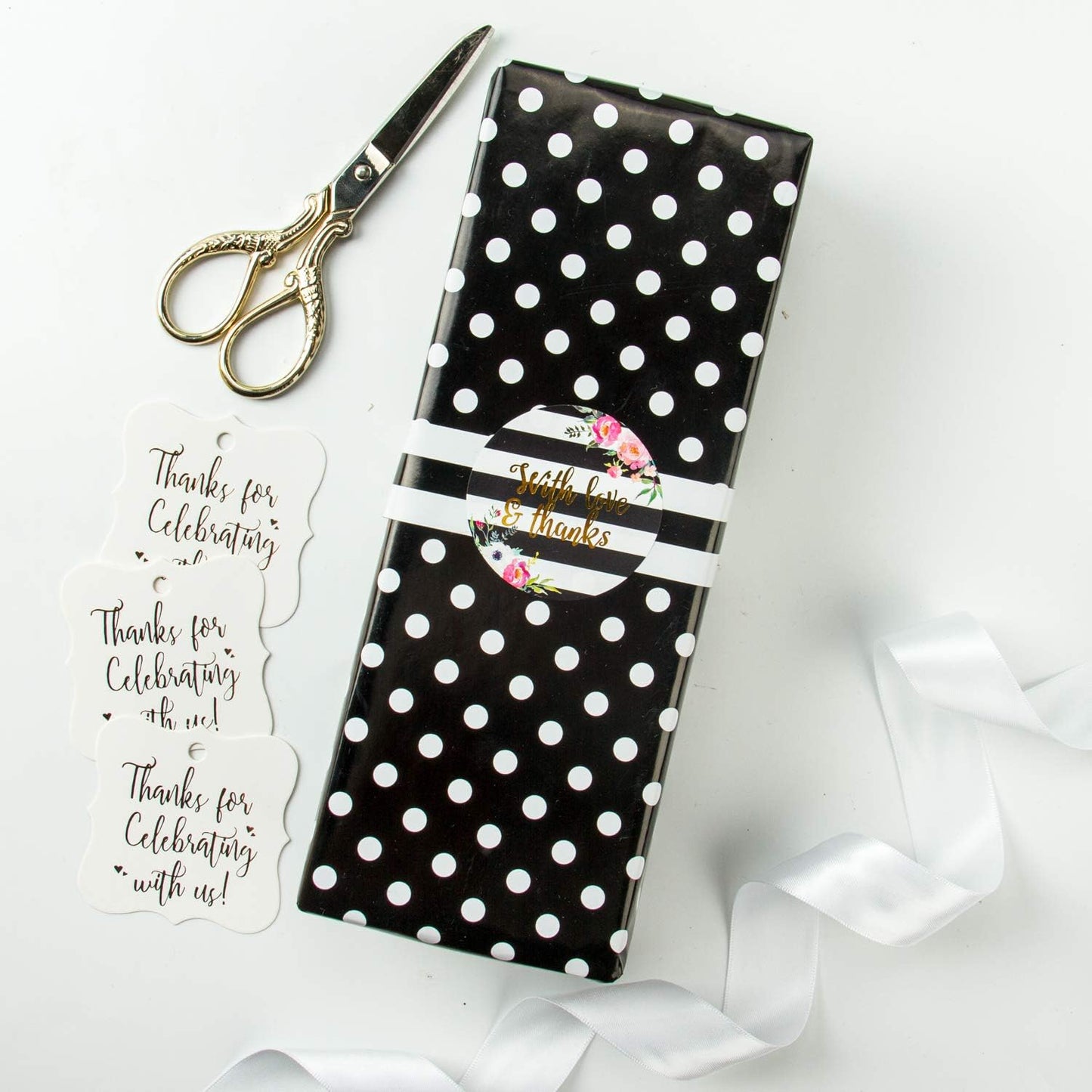 WRAPAHOLIC Reversible Wrapping Paper - Mini Roll - 17 Inch X 33 Feet - Black and Polka Dot Design for Birthday, Holiday, Wedding, Baby Shower
