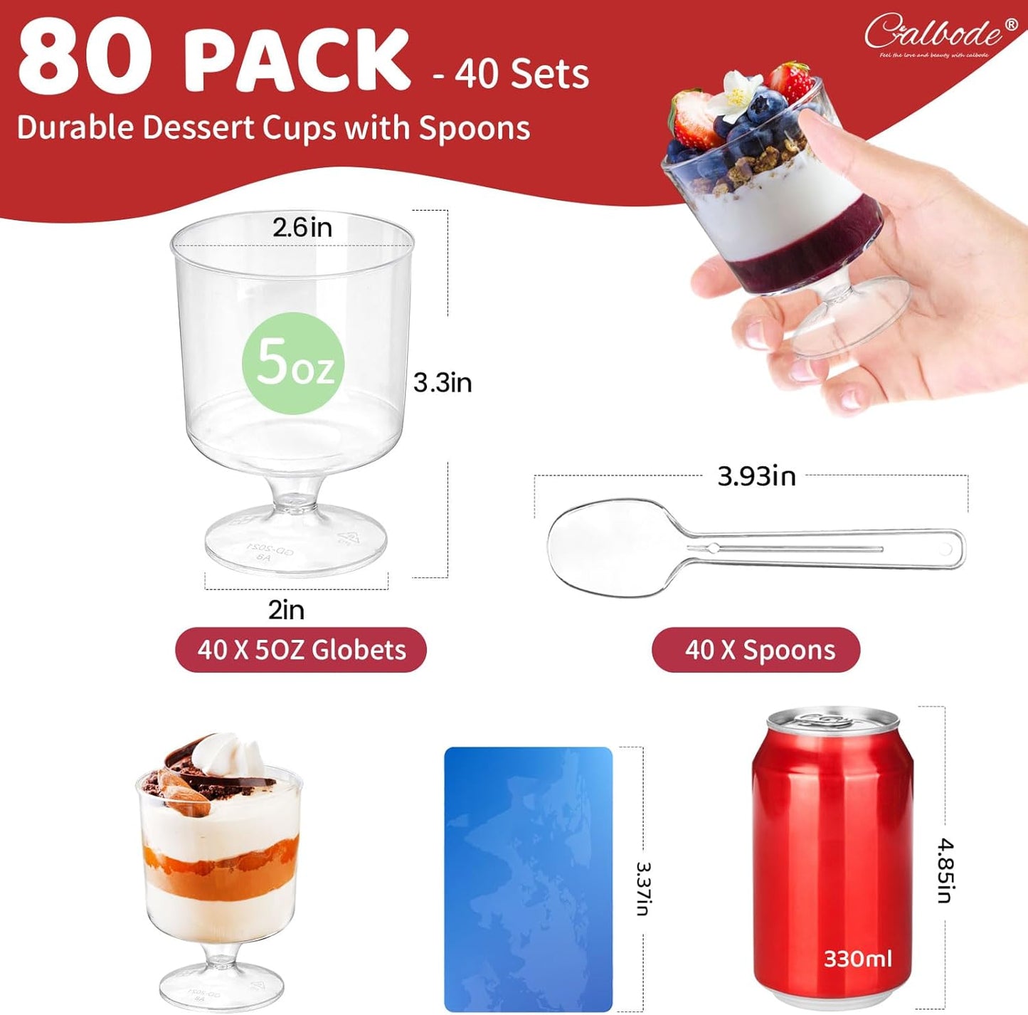 80 Pack Dessert Cups with Spoons, 5 OZ Mini Clear Plastic Parfait Cup for Party, Serves 40, Diposable Dessert Goblets for Fruit, Mousse Pudding, Appetizer Cup Bowl for Spring Summer Party