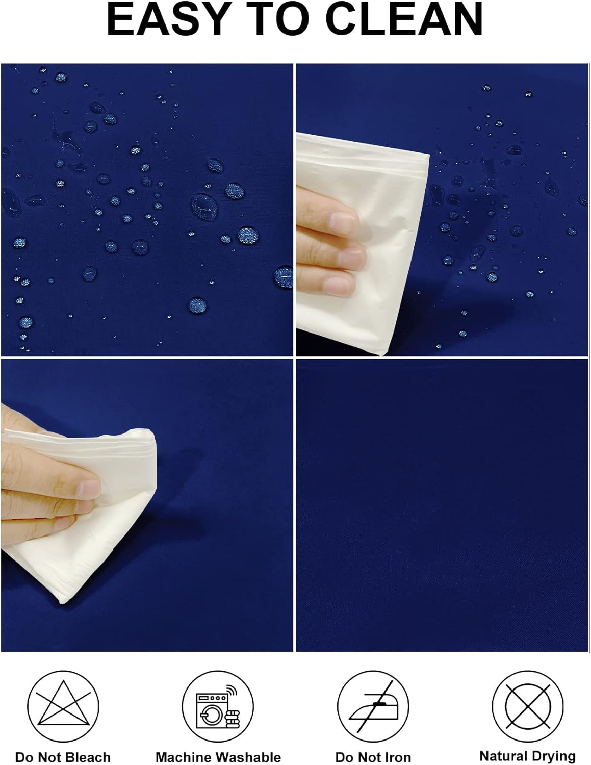 Fokitut 2 Pack Waterproof Round Tablecloth, 132 Inch, Stain Resistant and Wrinkle Polyester Table Cloth, Fabric Table Cover for Kitchen Dining, Wedding, Party, Holiday Dinner-Royal Blue