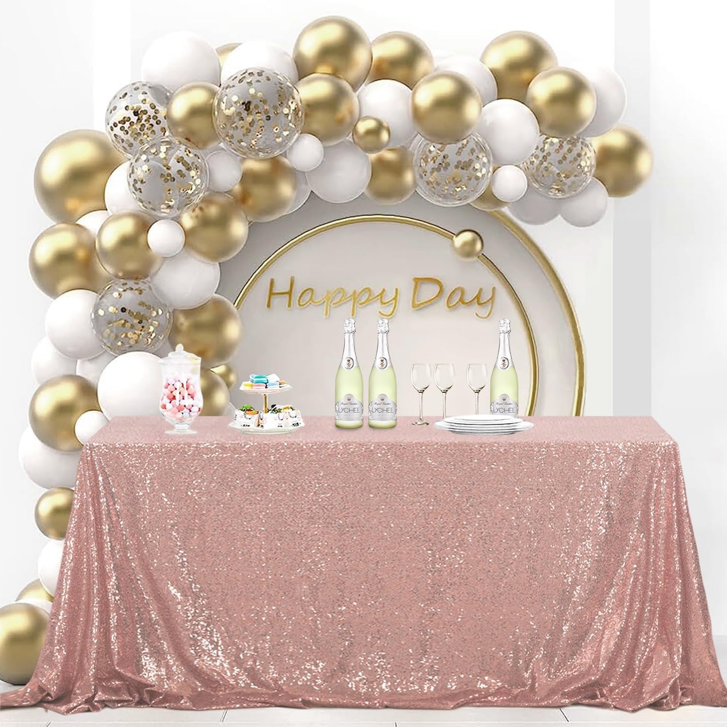 OQSQ Rosegold Sequin Tablecloth 50x80 inch, Glitter Drape Table Cloth, Sparkle Sequence Table Overlays for Thanksgiving Day Wedding Birthday Party Baby Bridal Shower