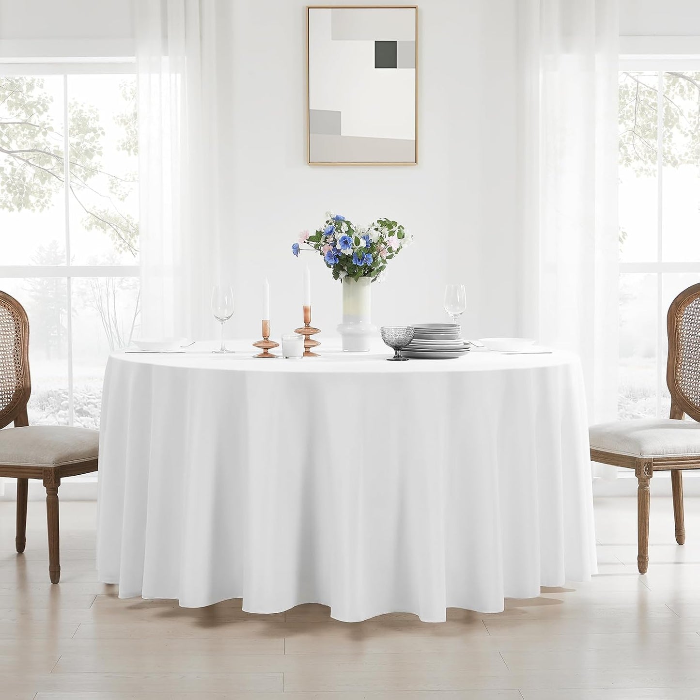 Round Tablecloth 8 Pack 108 Inch White Tablecloths Washable Decorative Linen Polyester Table Clothes Cover for Dining Table Banquets Buffet Parties and Wedding