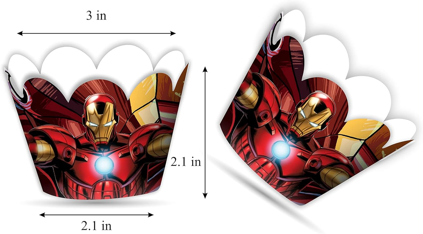 "Irn Man Cupcake Wrapper – Theme Birthday Party Supplies – Cartoon Inspired Cupcake Decoration Wraps for Birthday, Baby Shower, School Events, and Themed Parties"