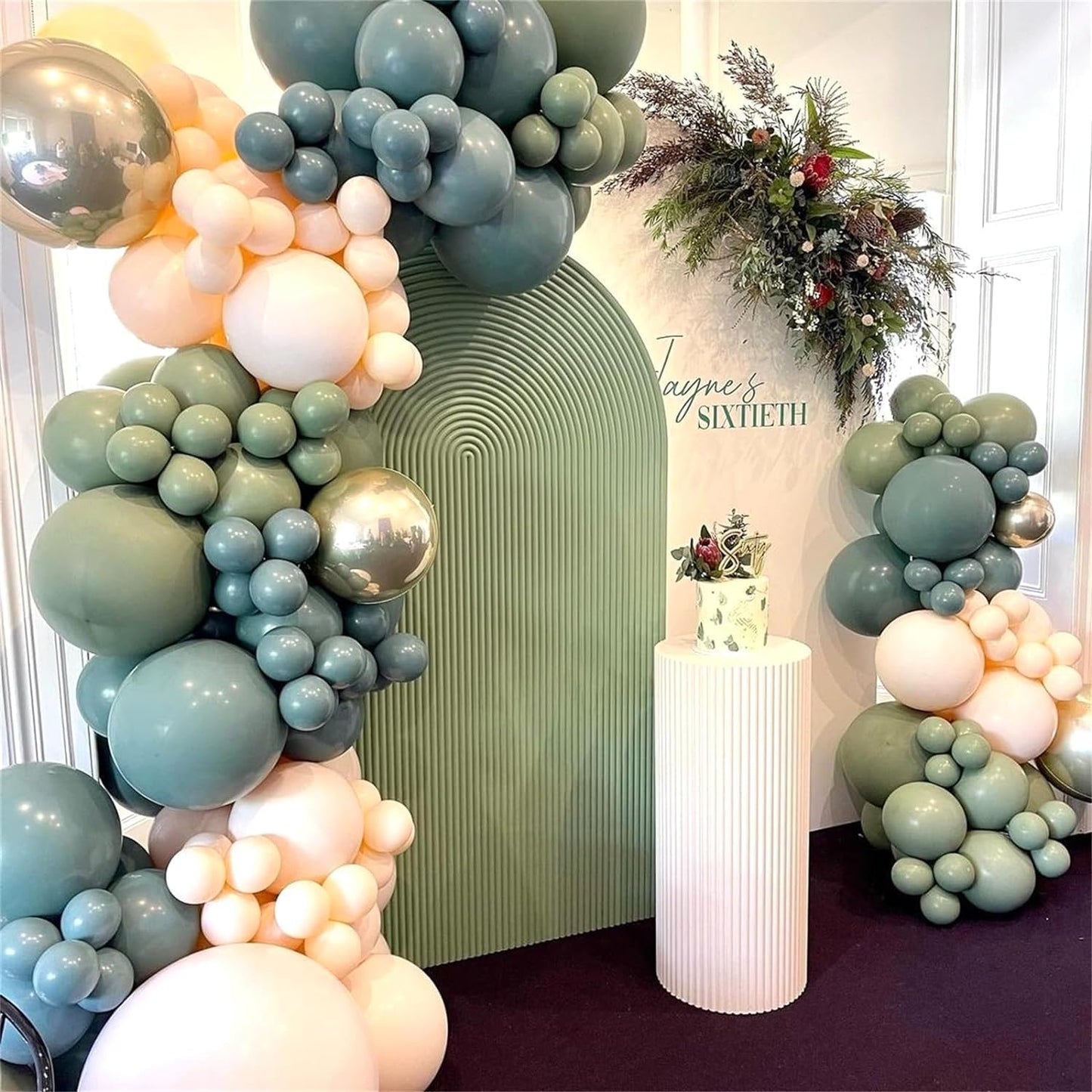 Dusty Blue Sage Green Balloon, 60PCS Pastel Olive Green Slate Blue Beige White Sand Balloon with Metallic Gold Confetti Latex Balloon for Boho Birthday Wedding Baby Bridal Shower Party Decorations