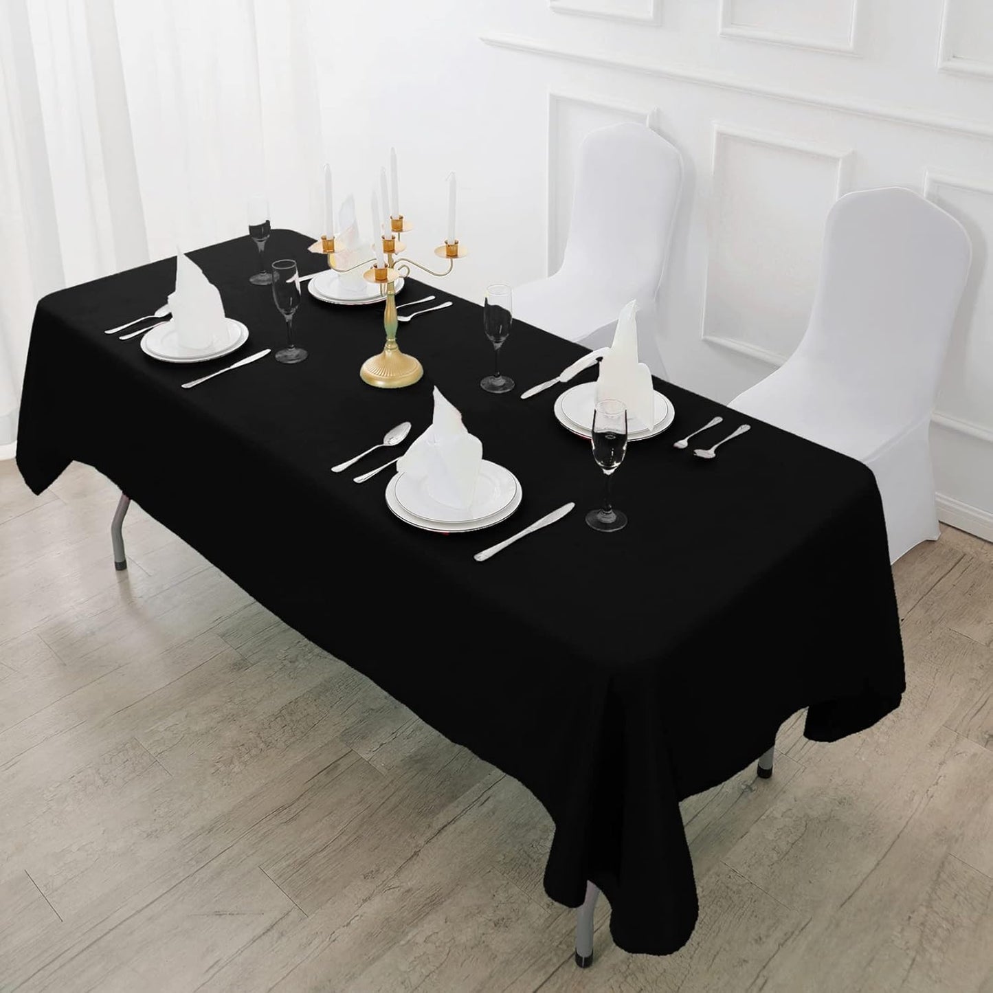 Fokitut 6 Pack Rectangle Tablecloth, 60x120 Inch, Stain Resistant and Wrinkle Polyester Table Cloth, Fabric Table Cover for Kitchen Dining, Wedding, Party, Holiday Dinner-Black