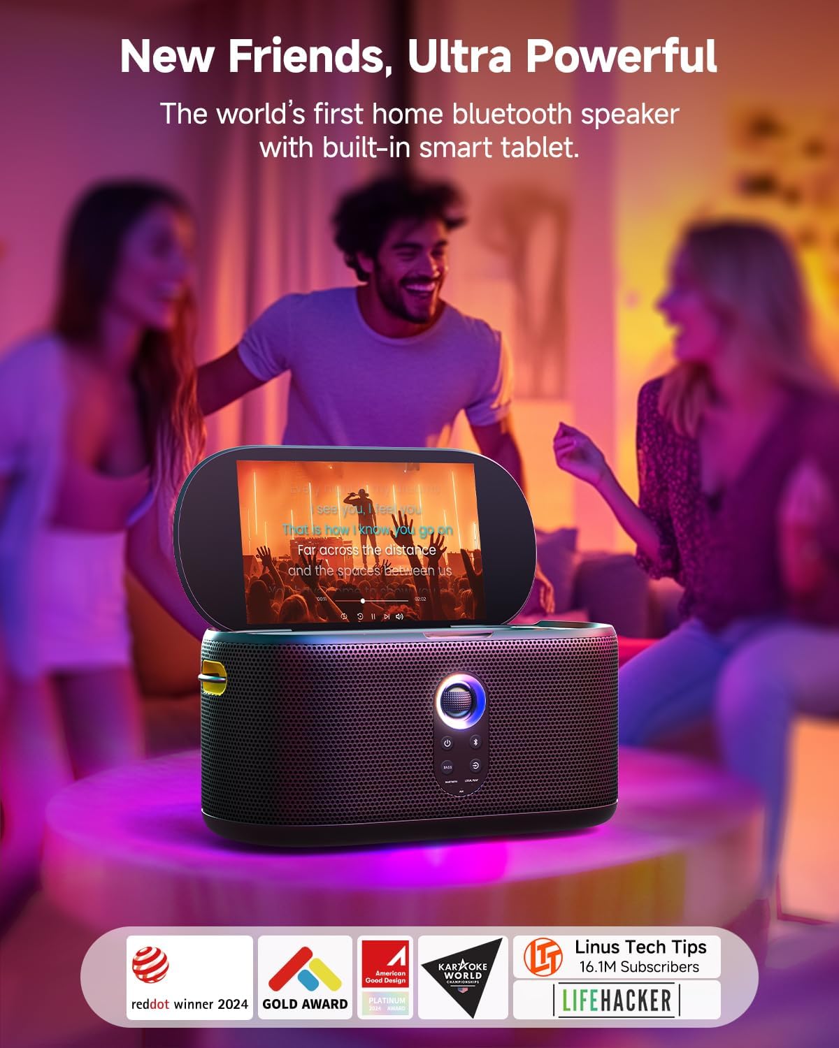Ikarao Karaoke Machine for Adults, with Lyrics Display, Karaoke System for YouTube, 280W Speaker, Autotune & EQ, Connect to TV, Portable PA System with 2 Wireless Microphones for Home Outdoor Party