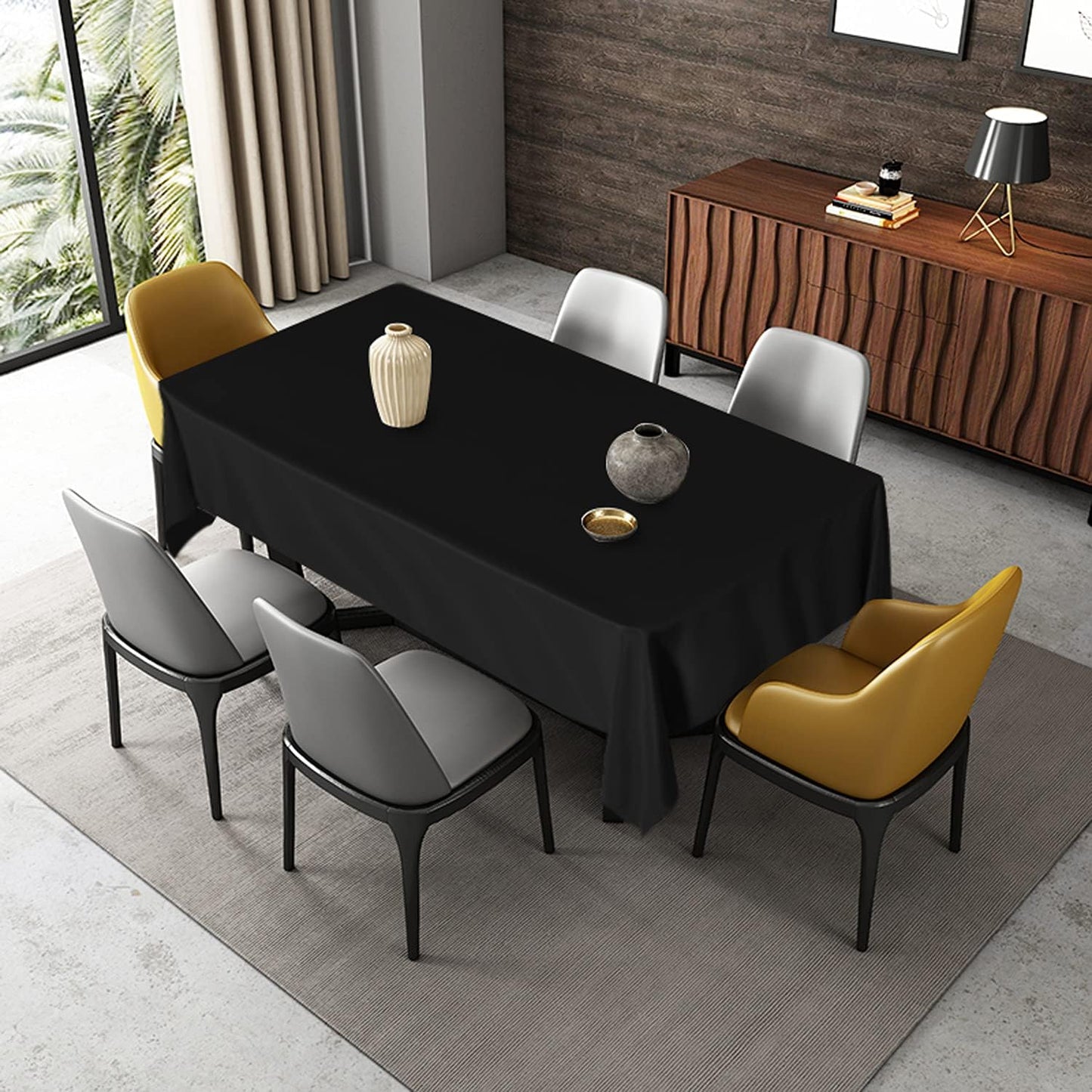 Fitable Rectangle Tablecloth Stain and Wrinkle Resistant Washable Polyester Table Cloth for Buffet Parties and Camping (70x120 inch, Black)