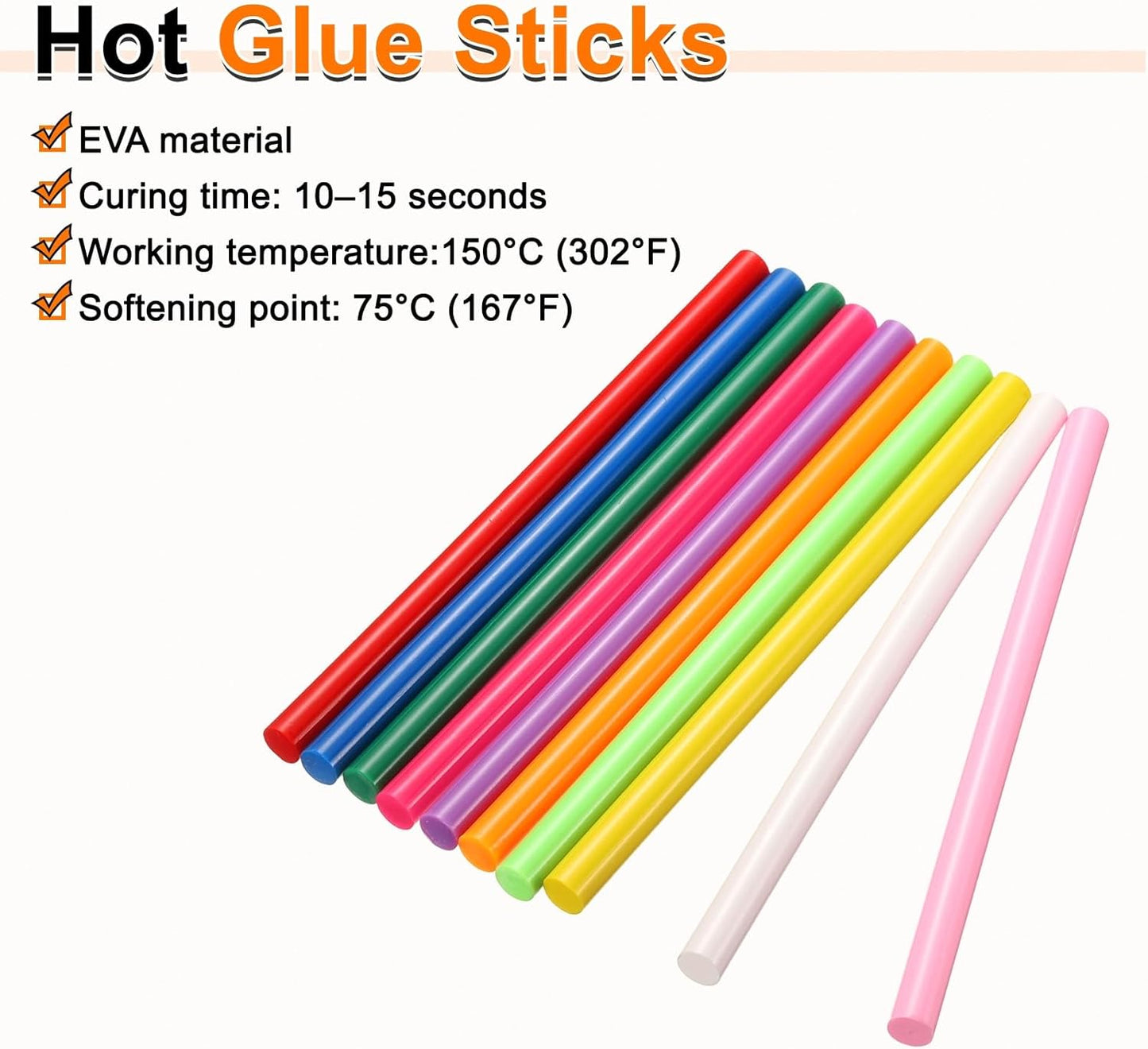 HARFINGTON 10pcs Hot Glue Sticks 0.43" Dia x 5.91" Long EVA Mini Hot Melt Adhesive Glue Stick for Hot Melt Gun Wood Plastic Glass Flowers Fabrics Foam, Multicolor