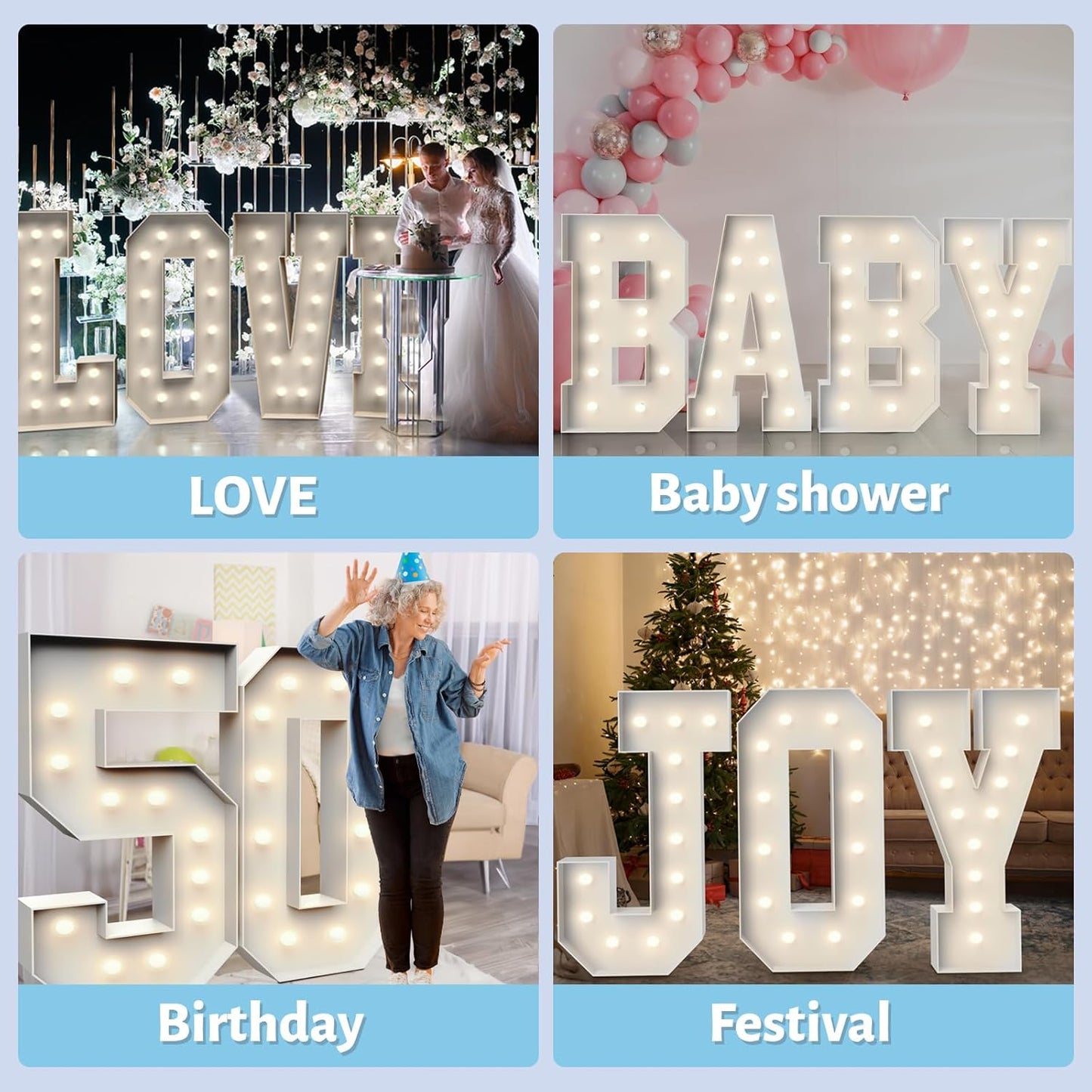 4FT Marquee Light Up Letters Y,Party Decoration Large Marquee Light Up Letters with Weighted Water Bag,Pre-cut Foam Board Set Can Be Used for Birthdays,Weddings,Baby Anniversaries