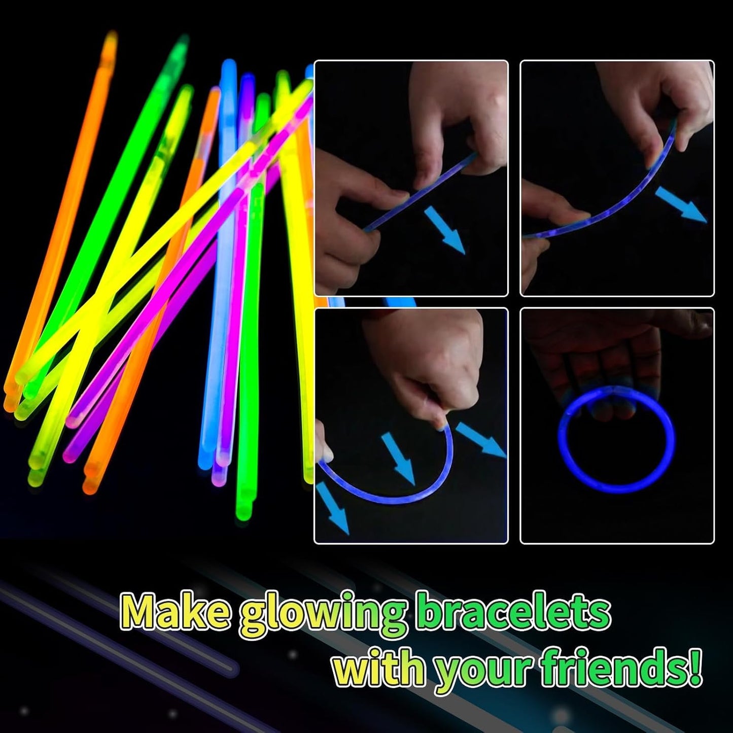 100 Pack 8” Green Glow Sticks Bulk with 100 Connectors Neon Glow In The Dark Party favors Supplies for Holiday Birthday Party Decoration (Green)
