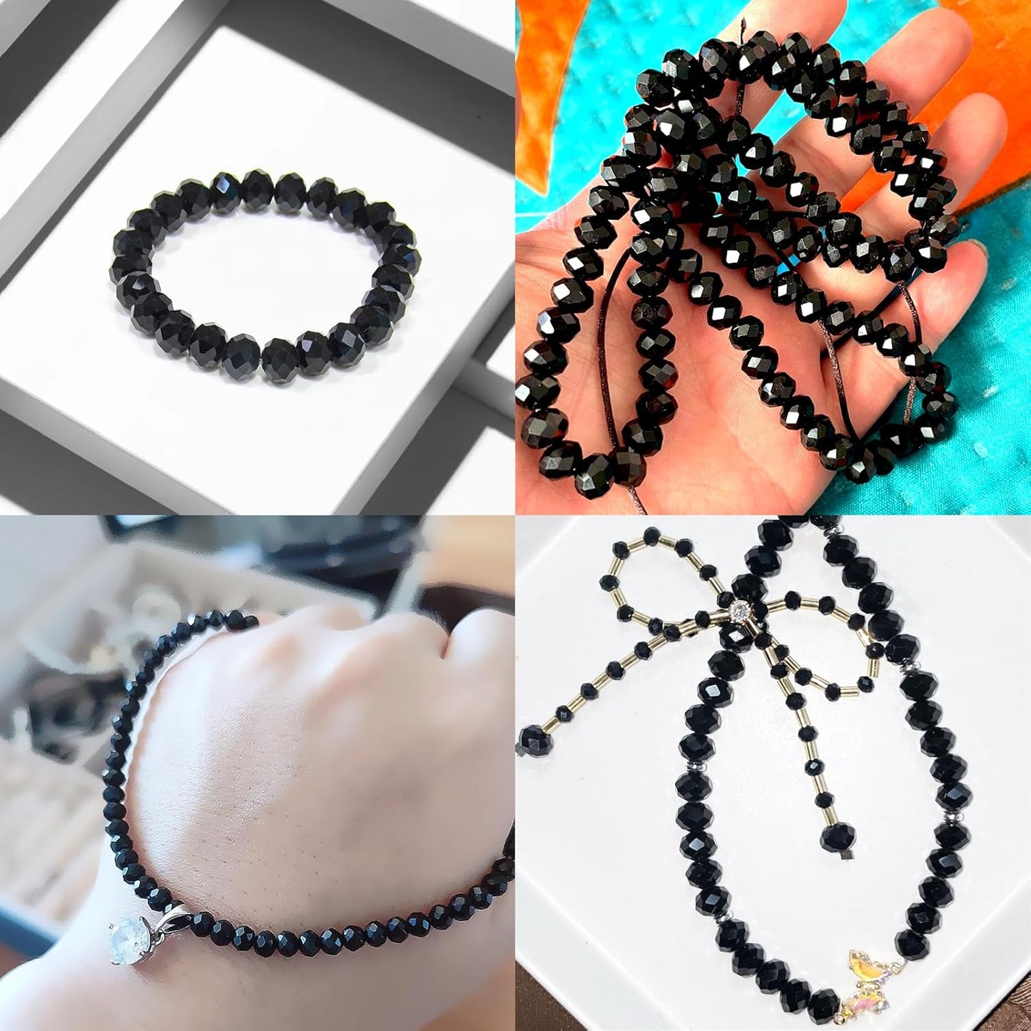 500Pcs 6mm Crystal Glass Beads for Jewelry Making Beads for Bracelets Necklace Pendants Making Supplies(Black)