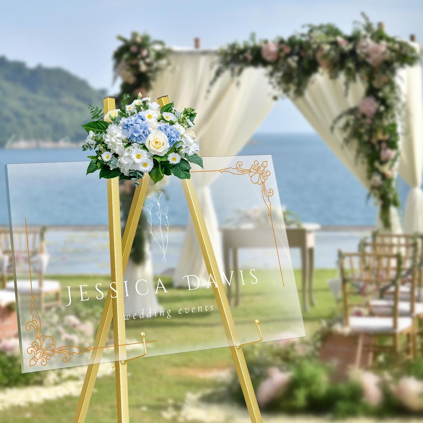 GRENTY 46.7" Gold Easel Stand for Wedding Signs – No Assembly Needed, Heavy Duty Metal Display Stand for Art, Welcome Signs, Posters, Pictures, Paintings, and Floor Décor