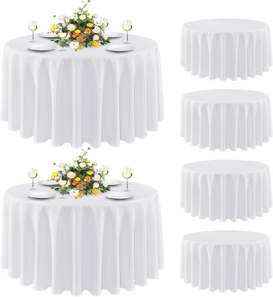 sancua 6 Pack Round Tablecloth 120 Inch White, Stain and Wrinkle Resistant Table Cloth - Washable Polyester Table Cover for Dining Tables, Buffet Parties and Camping
