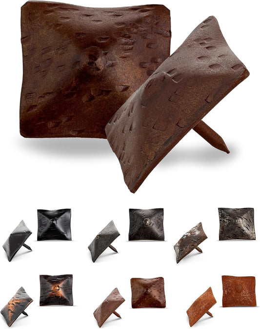 25 Pack 1.5" Square Head Iron Clavos Decorative Nails – Sealed Rusted – Handmade Rustic Square Fasteners for Farmhouse Shutters, Faux Wood, Barn Doors, Shutters, Gates – Ornamental Wood Accent