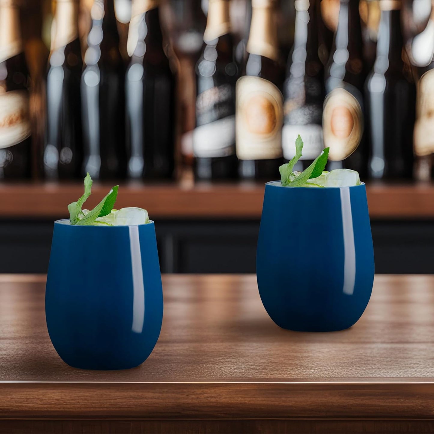 Smarty Had A Party 12 oz Wine Glasses – 64 Navy Stemless Plastic Wine Glasses, Unbreakable Disposable Drinkware for Weddings & Events