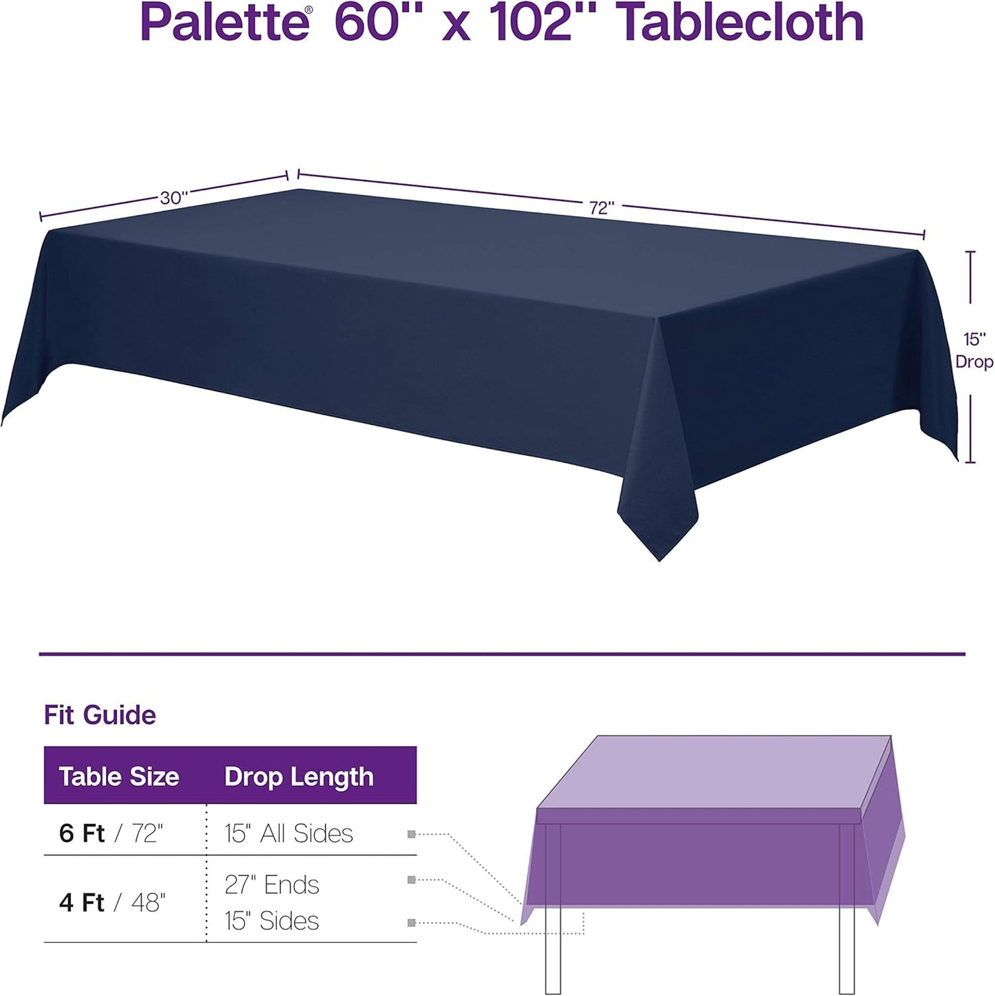 Gee Di Moda Rectangle Tablecloth - 60 x 102 Inch Hunter Green Table Cloth for 6 Foot Rectangle Table - Heavy Duty Washable Fabric - for 6 Ft Buffet Table, Holiday Party, Dinner, Wedding & Baby Shower