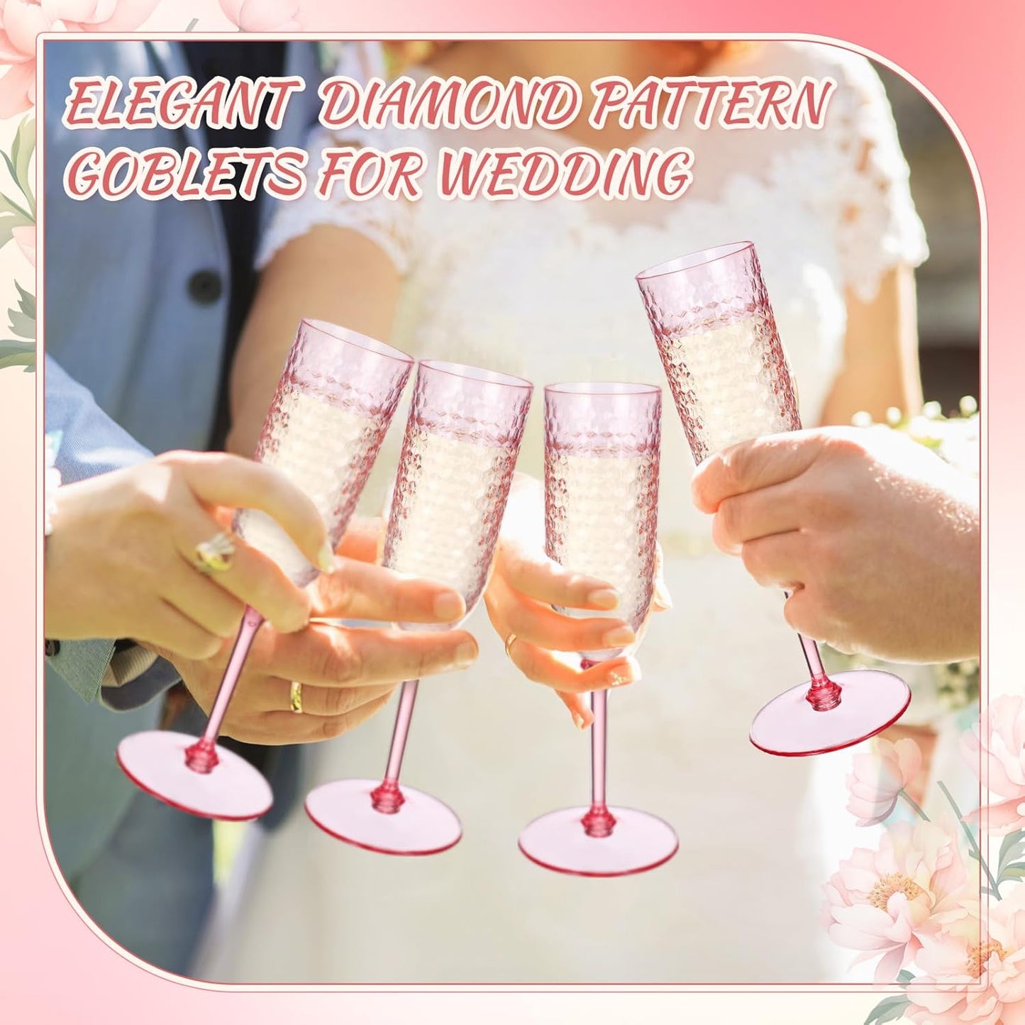 Remerry 48 Pack Detachable Plastic Champagne Flutes 5.5 oz Champagne Glasses Bulk Disposable Mimosa Glasses Reusable Wine Cups for Wedding Toasting Baby Shower Birthday Party New Years (Pink)