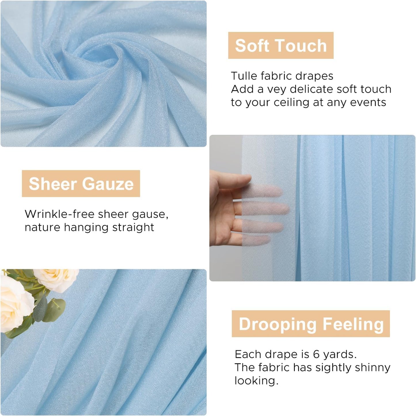 Wokceer Wedding Arch Draping Fabric 28.7" x 20FT Baby Blue Sheer Drapes Backdrop Arch Draping Fabric for Wedding Ceremony Birthday Party Bridal Shower Decoration