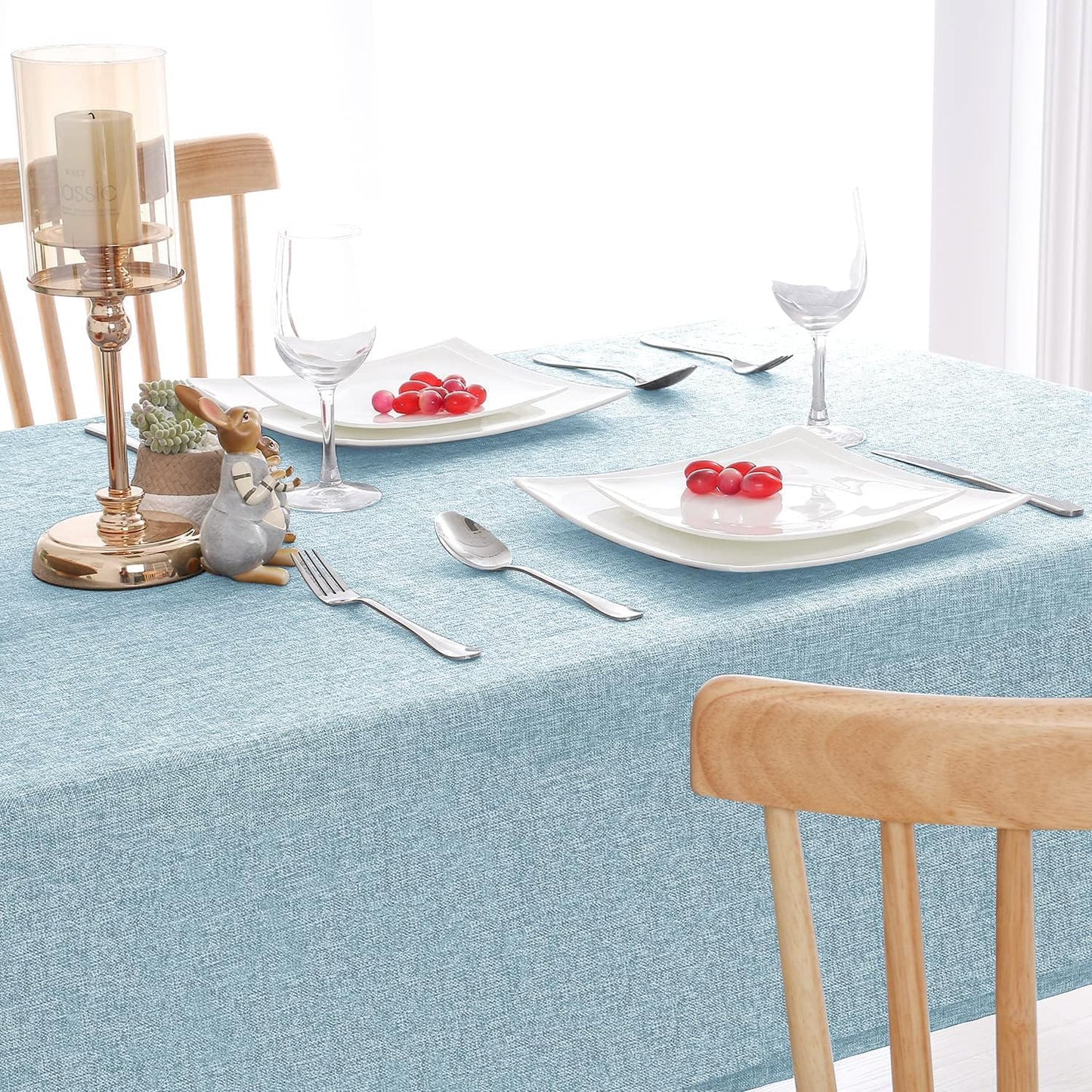 Hiasan Faux Linen Rectangle Tablecloth - Wrinkle and Stain Resistant Washable Table Cloth for Kitchen Dining Room Holiday Table Cover for Dinner, Lux Slate Blue, 70 x 90 Inch