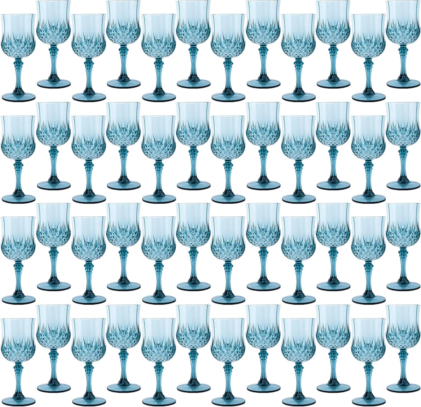 Plastic Wine Glasses，Plastic Goblets Vintage Style Cordial Drinking Glasses for Wedding Reception, Grand Event Party Supplies (48, Dusty Blue)
