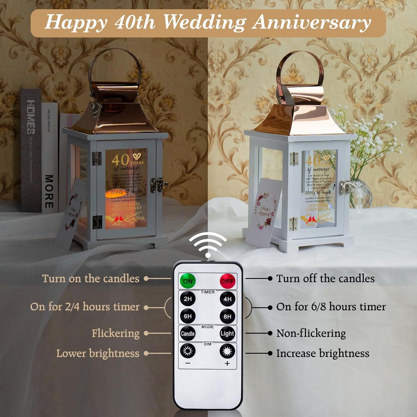 40th Wedding Anniversary Lantern 40th Anniversary Wedding Gifts for Couple Parents Grandparents Husband Wife, Happy 40th Anniversary Decoration