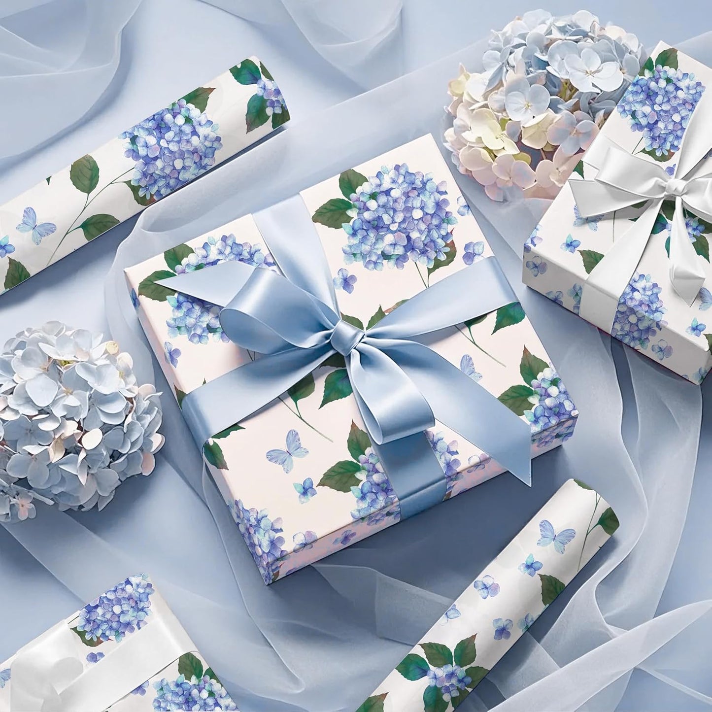 WRAPAHOLIC 30 Inch Jumbo Kraft Hydrangea Floral Wrapping Paper Roll - 30 Inch x 33 Feet - Hydrangea Flower Wrapping Paper for Wedding, Birthday, Bridal Shower, Tea Party