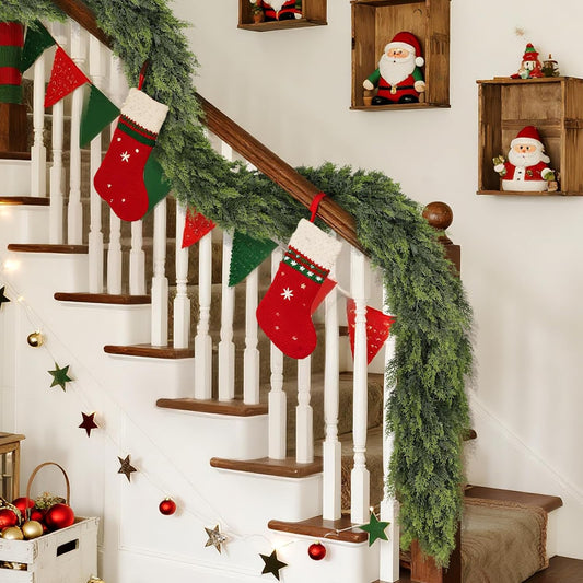 Real Touch Cedar Garland - Artificial Christmas Garlands Faux Green Cedar Fake Pine Needles Garland for Fireplace,Table, Stairs, Mantle, Window,Indoor Outdoor,Home,Holiday Decor(1 PCS,16 FT)