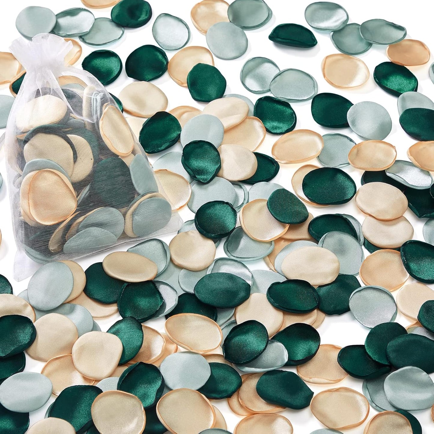 Serwalin 300Pcs Silk Rose Petals Flower Petals for Christmas Weddings Proposal Green Gold Petals Flower Girl Petals Aisle Flower Girl Basket Runner Bridal Shower Table Decor (3 Color Mixes)