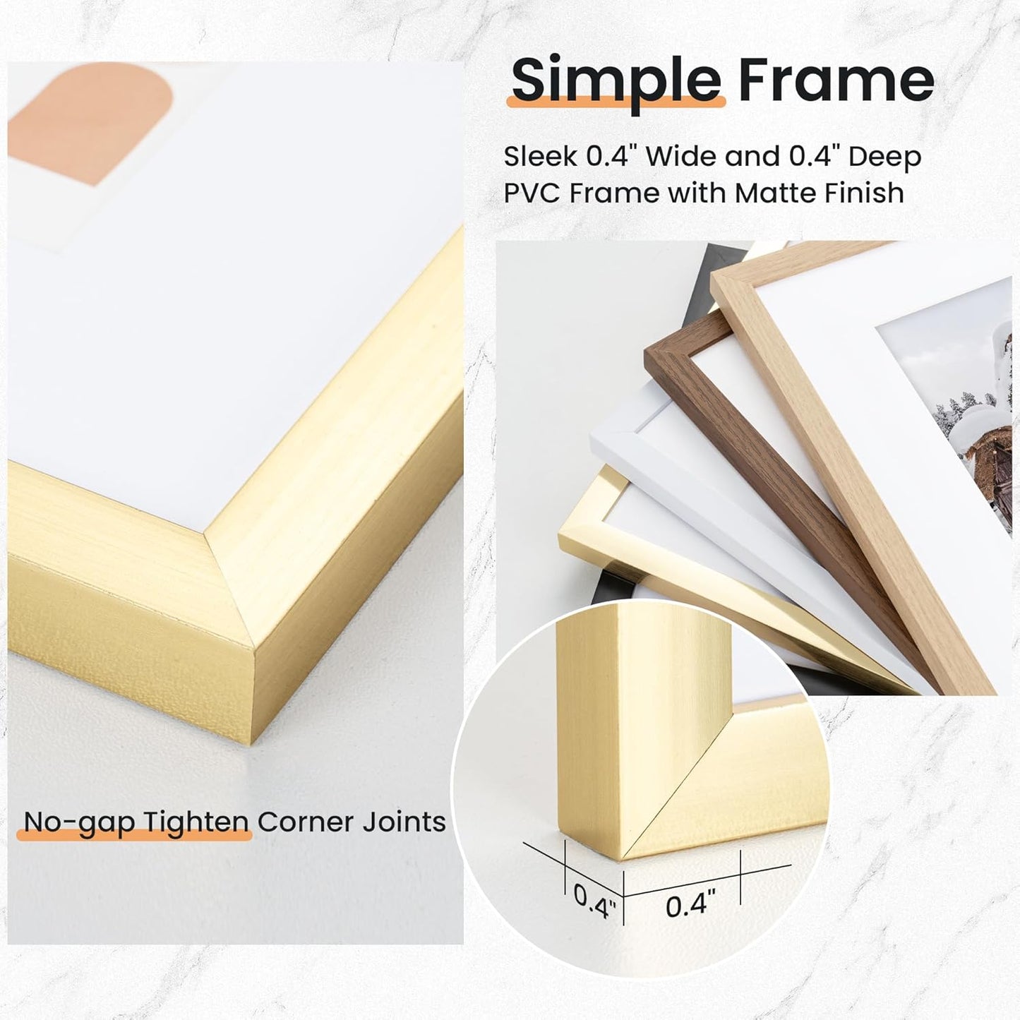 20x30 inch Picture Frame, 20x30 Photo Frames with 16x24 Removable Mat - High Definition Plexiglass - Vertical and Horizontal Display - Wall Hanging Poster Frame - Gold, 5 Pack