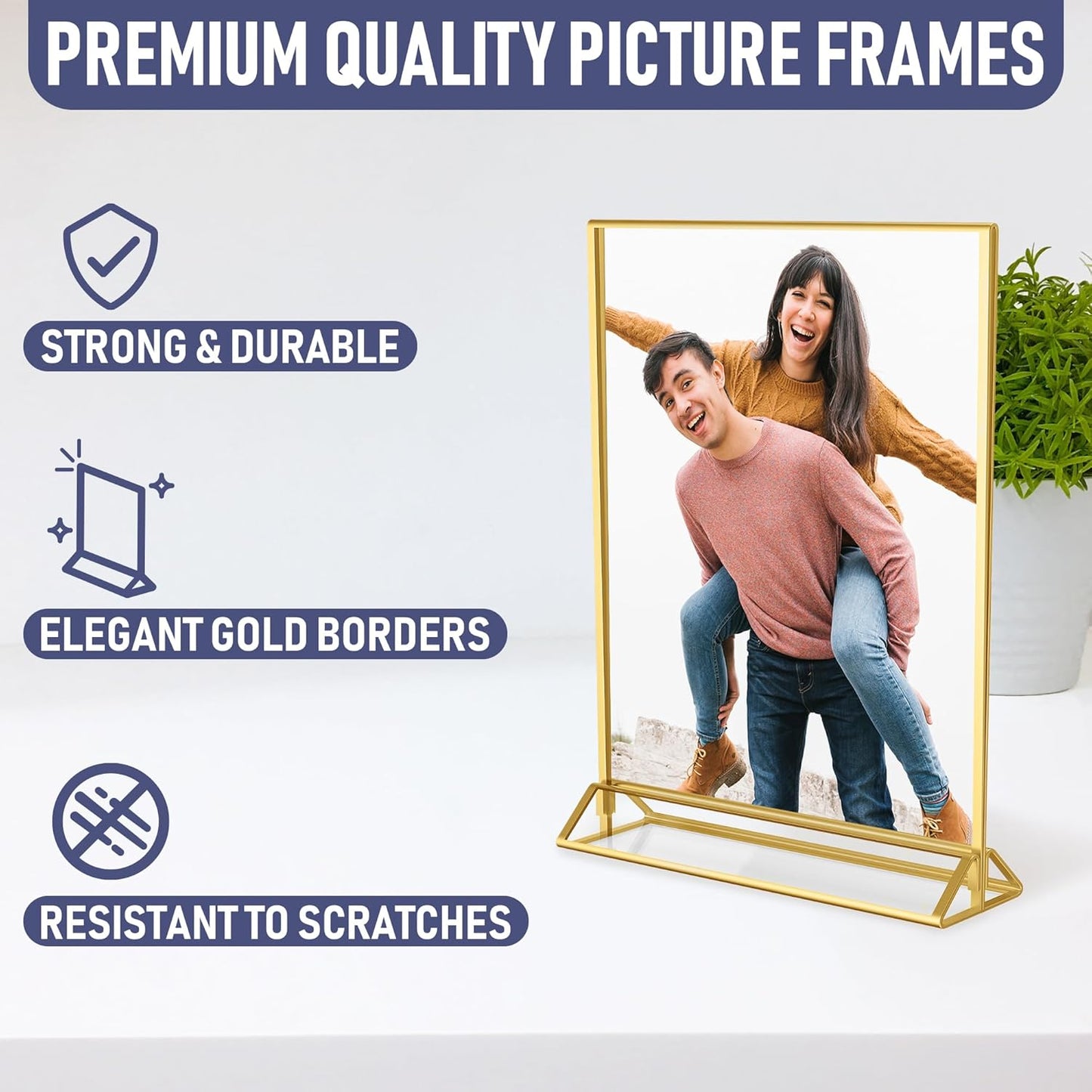 Dasher Products Gold Picture Frames Double-Sided, 6-Pack 4x6 Acrylic Table Number Holders, Clear Easel Stands for Signs, Gold Frames for Wedding Table Numbers, Menu Holders, and Photo Displays for Events and Décor