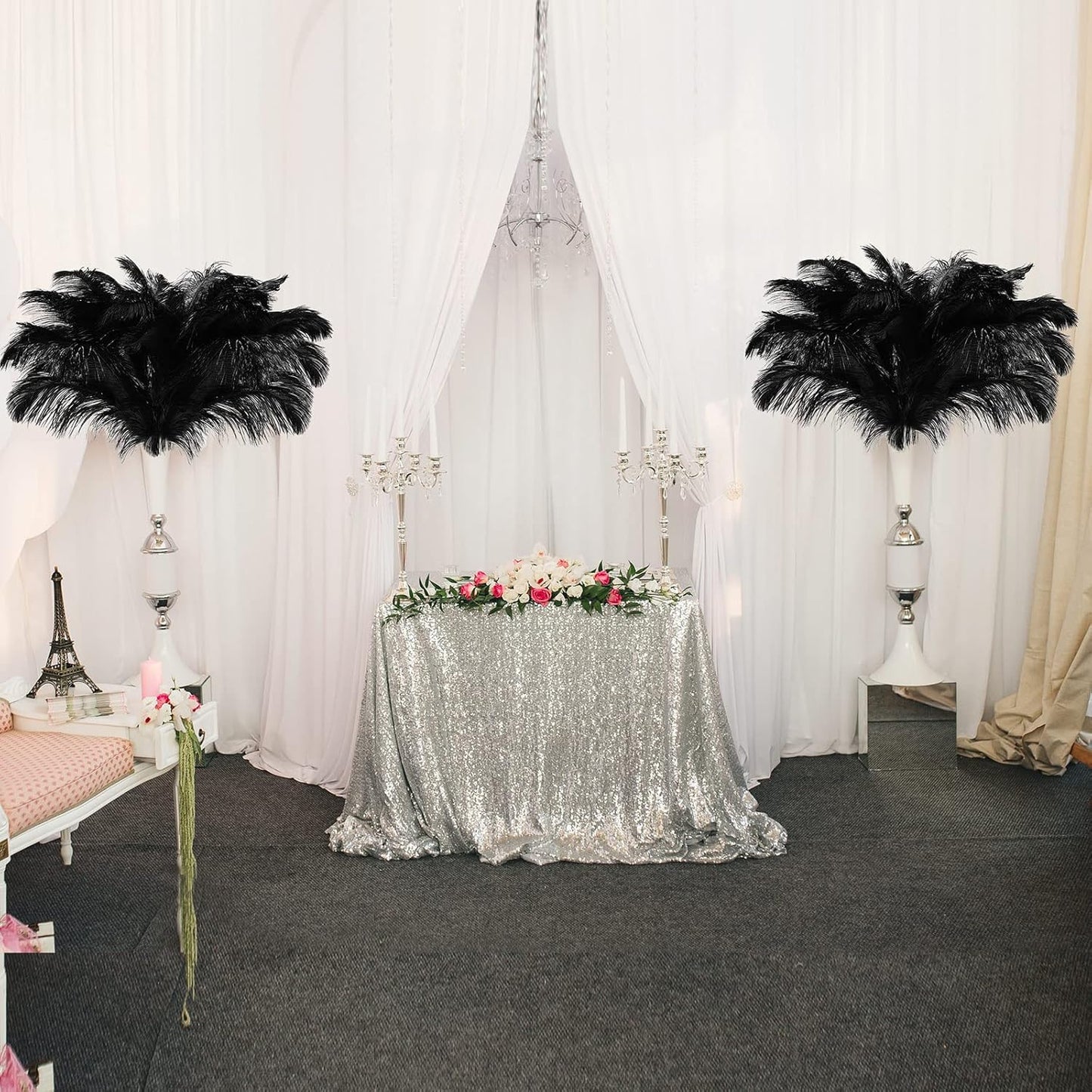 Retrowavy 30 Pcs 18-20 Inch Large Natural Ostrich Feathers Bulk for Centerpieces for Wedding Party Centerpieces Home Decoration Flower Arrangement (Black)