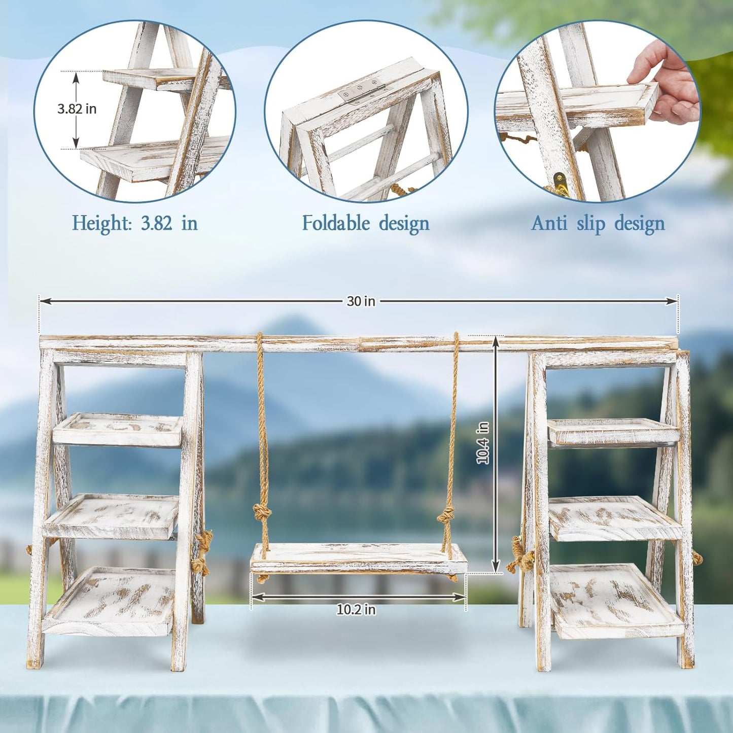 Wooden Cupcake Stand, 3 Tier Cupcake Display Stand for Dessert Display, Dessert Stands with Serving Tray and Foldable Stand for Party, Birthday, Wedding, Events, Baby Shower (White)