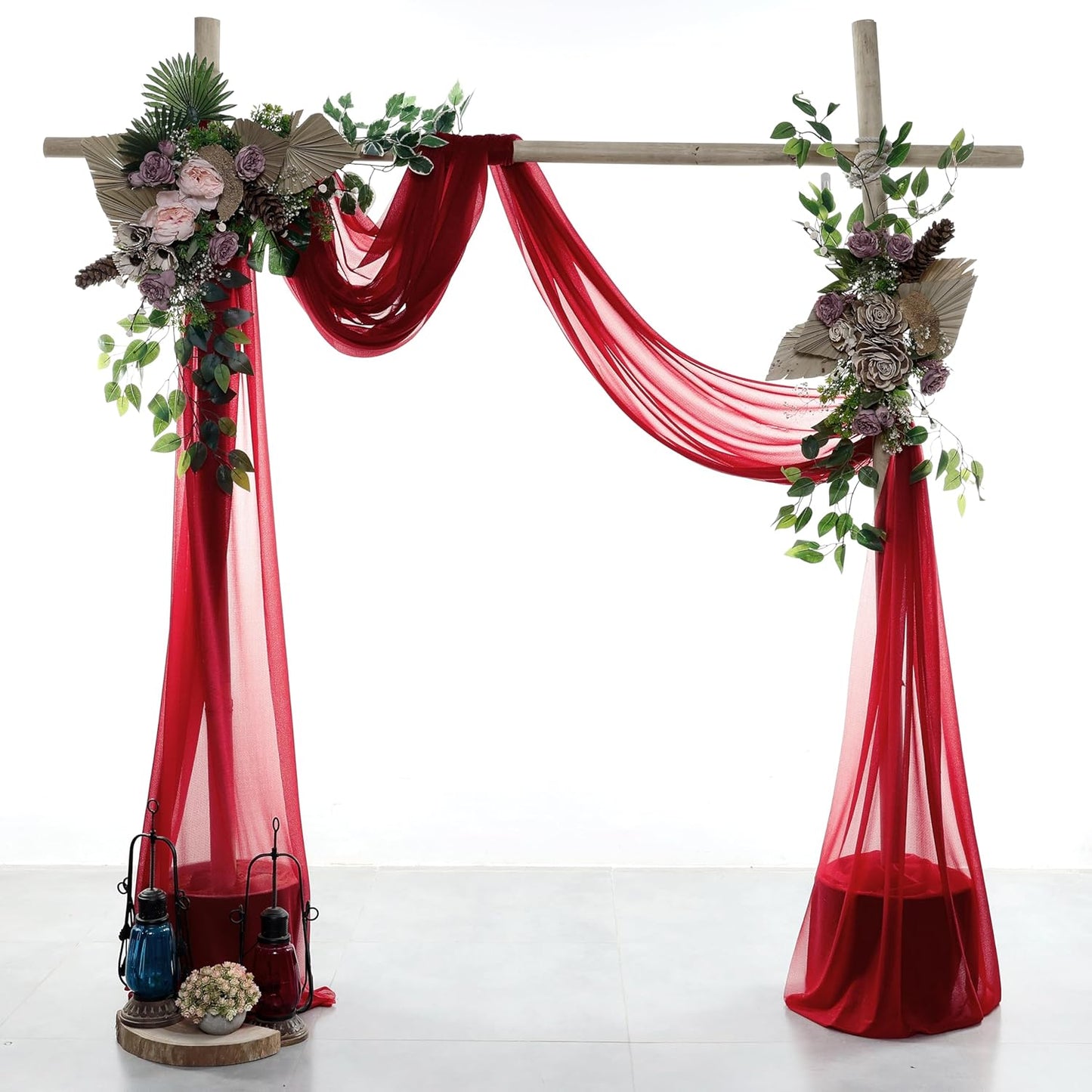 VDS Pack of 1 Panel (30 Inch X 50 Feet) Wedding Arch Draping Fabric Sheer Chiffon Fabric Drapery for Wedding Ceremony Reception Swag Backdrop Canopy Chuppah ARBO Altars Decoration (Apple Red)