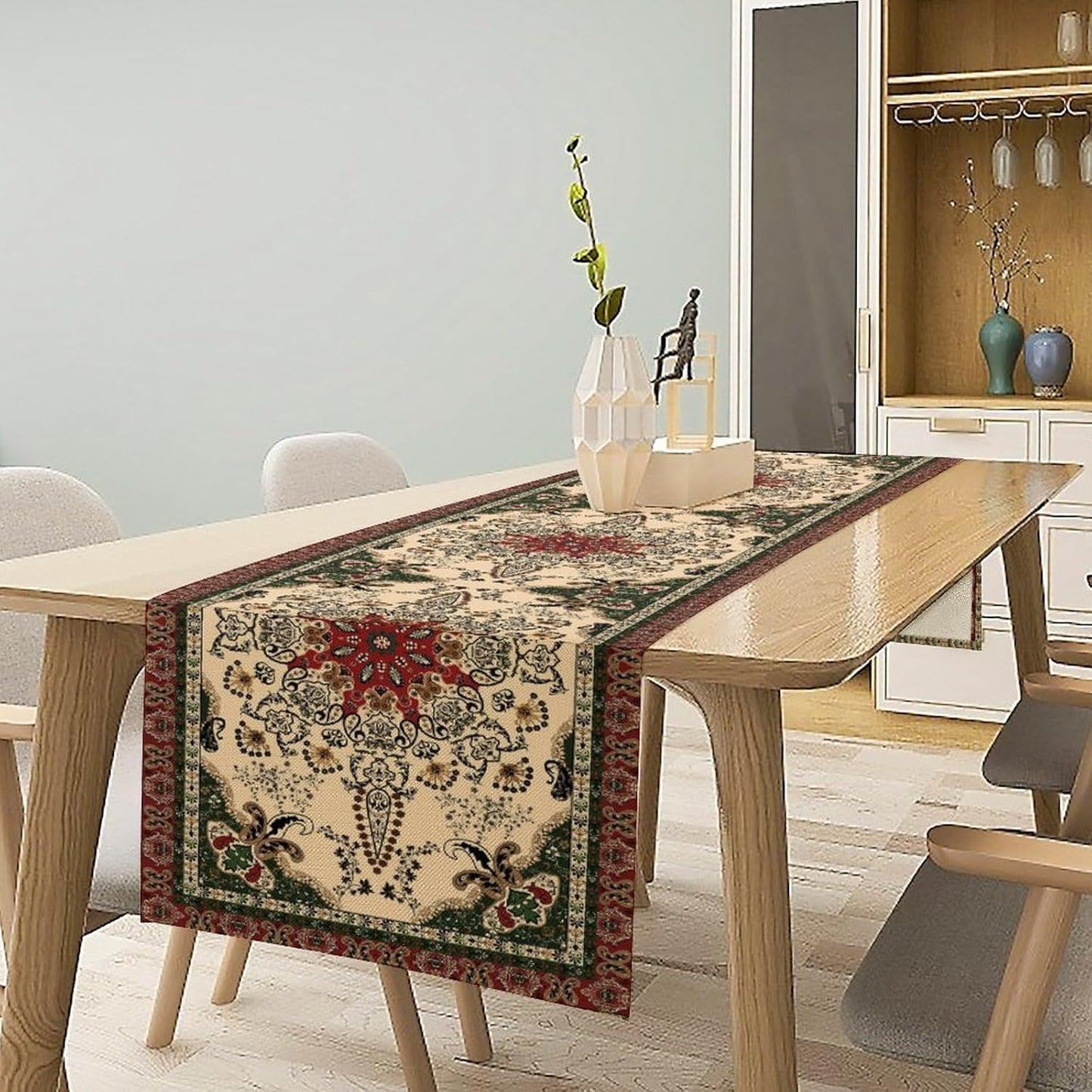 Vintage Paisley Bohemian Table Runner Beige Red Rustic Farmhouse Home Kitchen Table Dining Coffee Room Garden Party Wedding Decor 13x72in