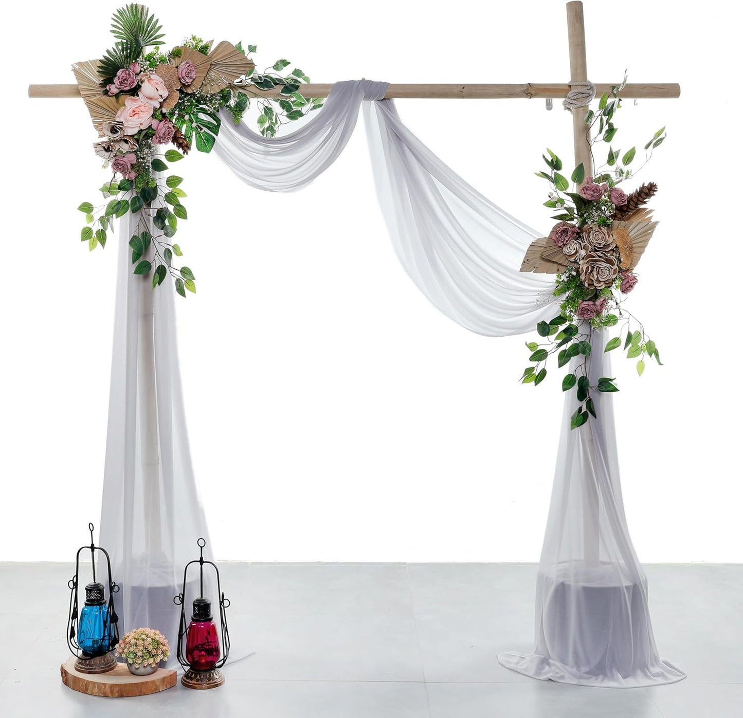 VDS Pack of 3 Panel (30 Inch X 20 Feet) Wedding Arch Draping Fabric Sheer Chiffon Fabric Drapery for Wedding Ceremony Reception Swag Backdrop Canopy Chuppah ARBO Altars Decoration (Cool Grey)