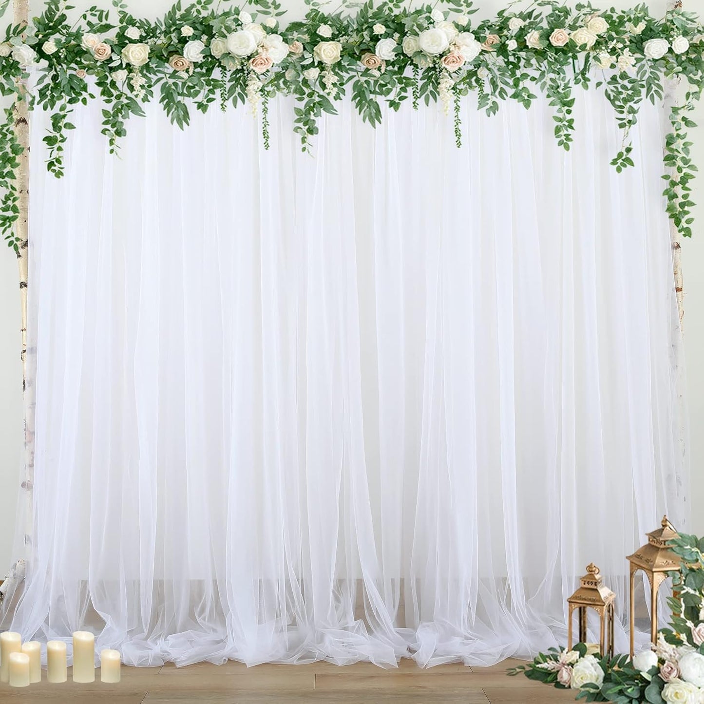 White Sheer Backdrop Curtains Tulle Backdrop Curtain for Parties Wedding White Backdrop Curtain for Birthday Party Baby Shower Photos Background Drape 20ft x 10ft(5ft x 10ft, 4 Panels)