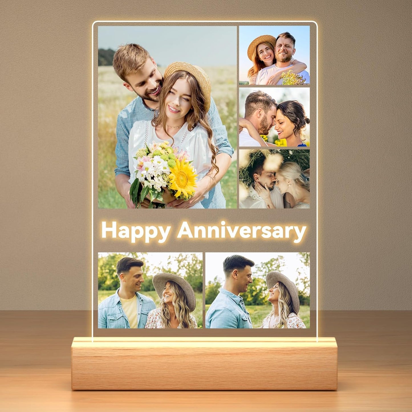 Custom Picture Frames with Photos, Personalized Photo Frame with Night Light, Customized Gifts for Couples, Personalized Anniversary Birthday Gifts for Women Men Her Him Boyfriend Girlfriend