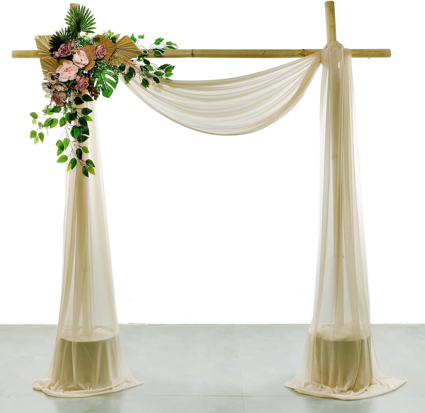 VDS Pack of 4 Panel (30 Inch X 20 Feet) Wedding Arch Draping Fabric Sheer Chiffon Fabric Drapery for Wedding Ceremony Reception Swag Backdrop Canopy Chuppah ARBO Altars Decoration (Champagne)