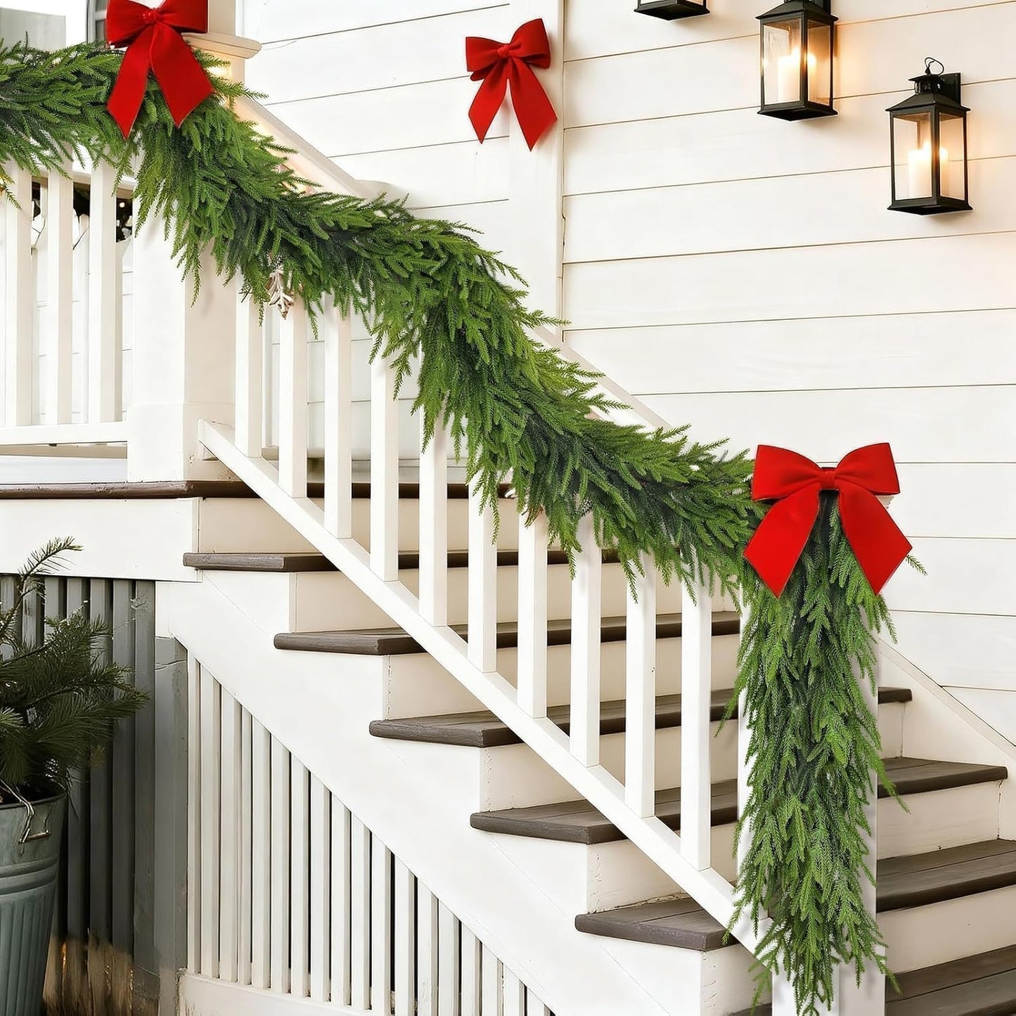 6FT Christmas Artificial Norfolk Pine Garland for Fireplace - Realistic Faux Greenery Fake Garland for Holiday,Table, Window,Mantel,Stairs, Home,Indoor Outdoor Decor (2PCS)