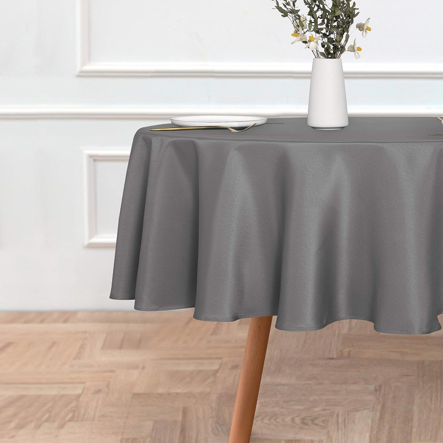 sancua Round Tablecloth - 80 Inch - Water Resistant Spill Proof Washable Polyester Table Cloth Decorative Fabric Table Cover for Dining Tables, Buffet Parties and Camping, Light Grey