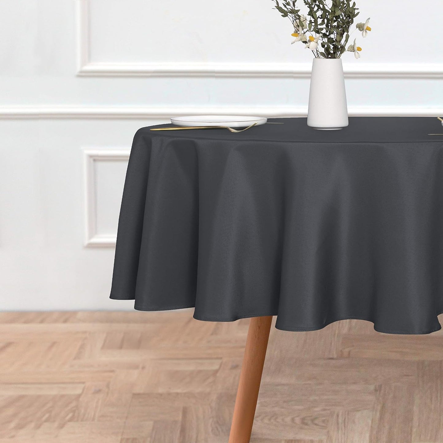 sancua Round Tablecloth - 48 Inch - Water Resistant Spill Proof Washable Polyester Table Cloth Decorative Fabric Table Cover for Dining Tables, Buffet Parties and Camping, Grey